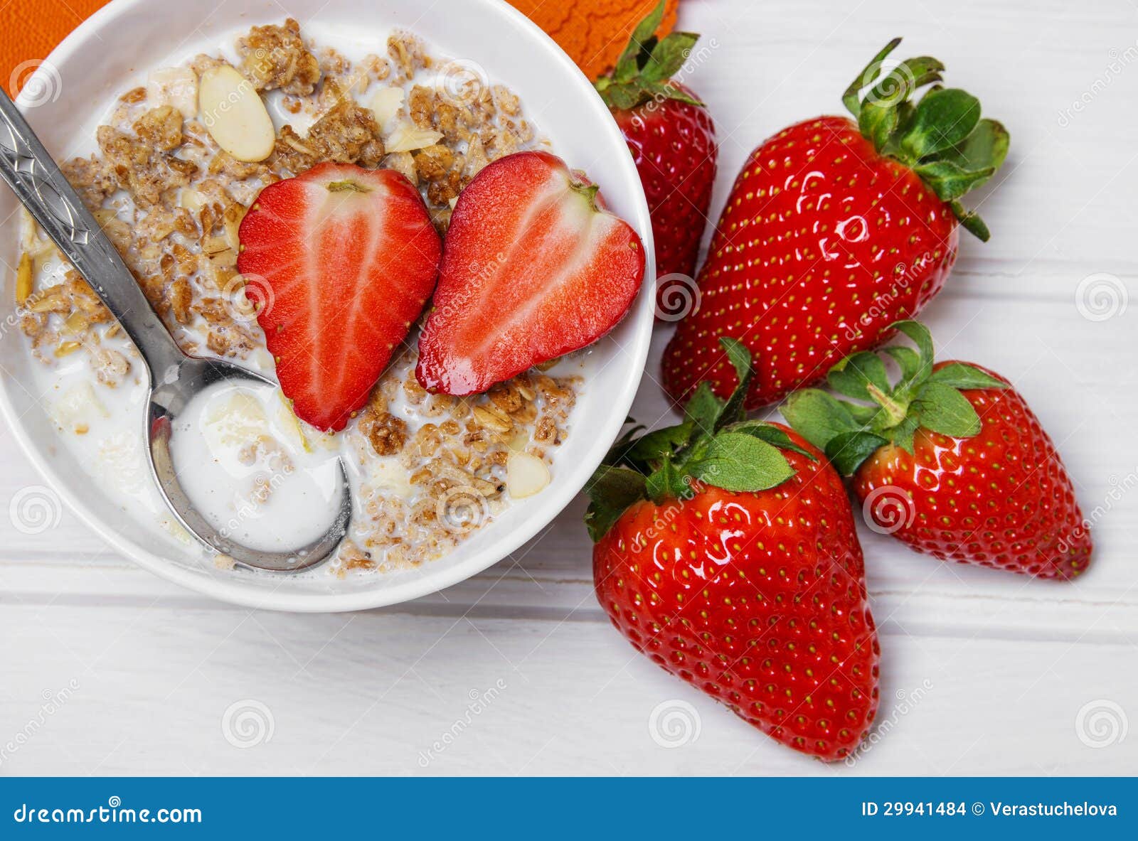 Cereal with strawberries stock photo. Image of gourmet 29941484
