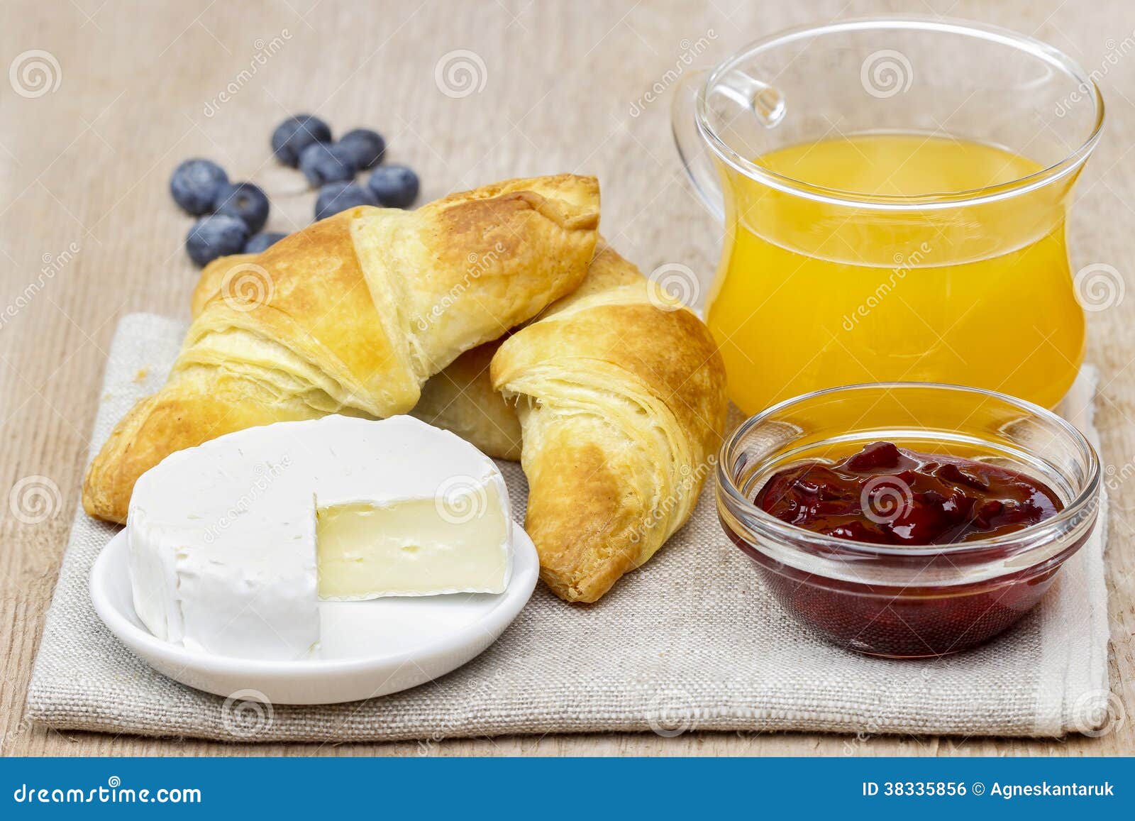 Healthy Breakfast Cheese, Croissants, Jam and Orange J Stock Photo
