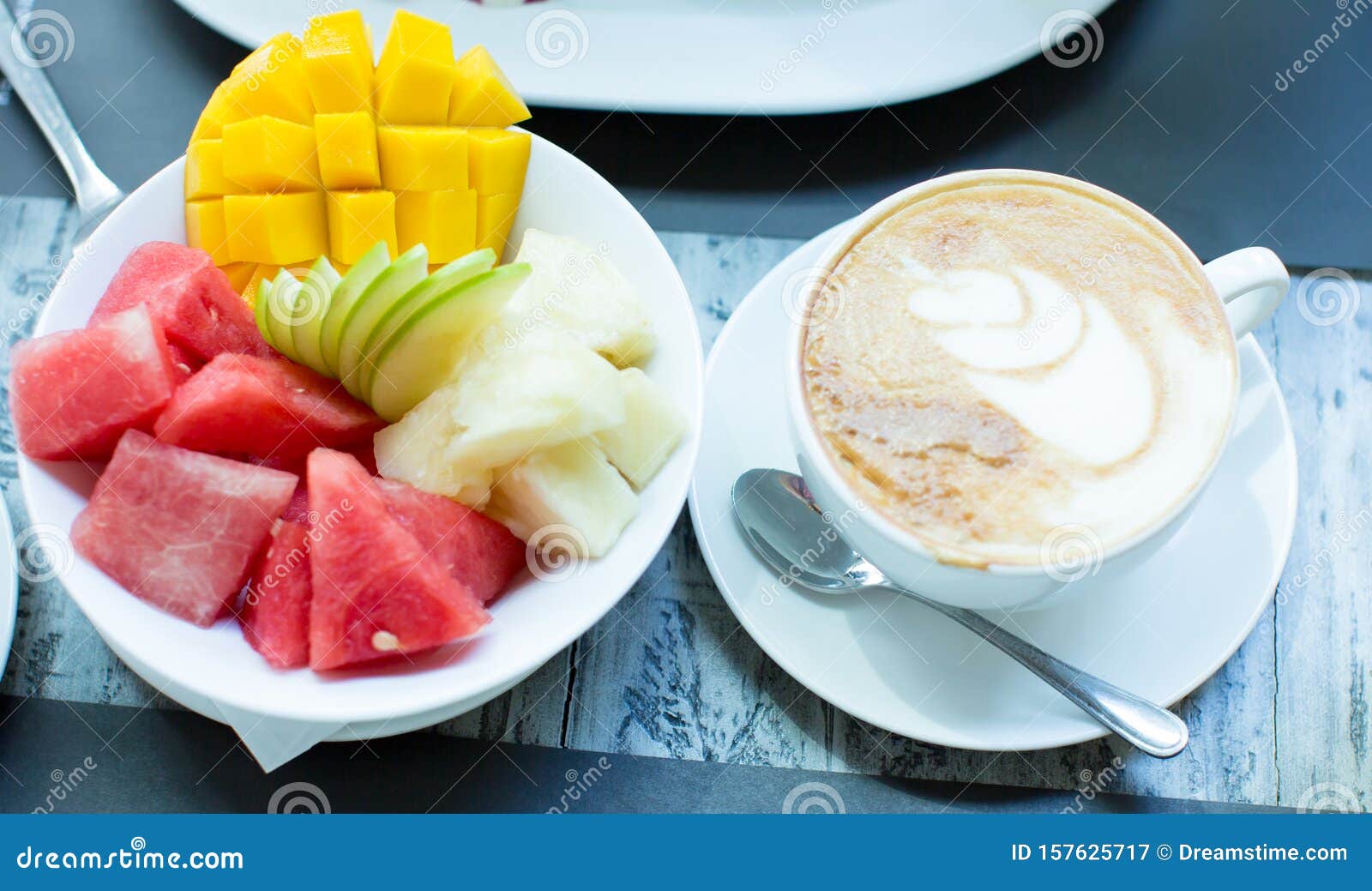 Healthy Breakfast with Coffee in Sunny Morning. Balanced Diet. Stock
