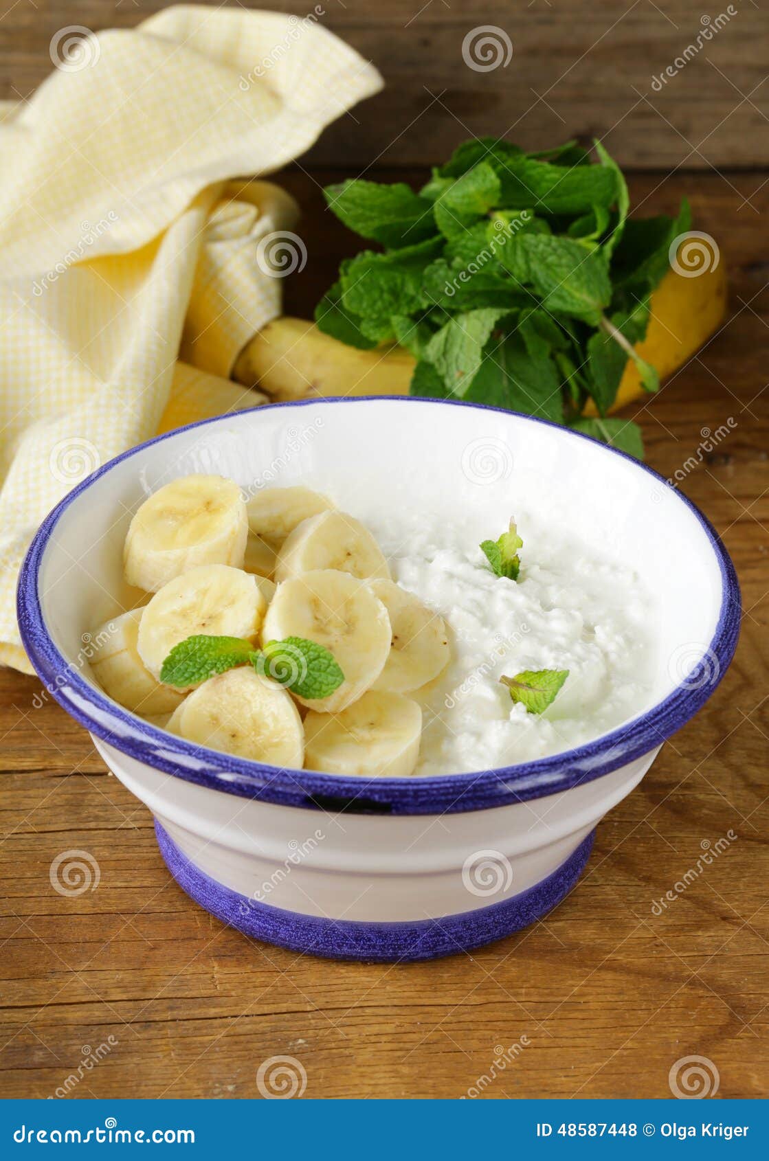 Healthy Breakfast Cottage Cheese with Banana Stock Photo Image of