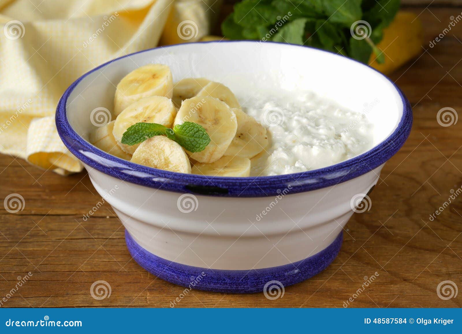 Healthy Breakfast Cottage Cheese with Banana Stock Photo Image of