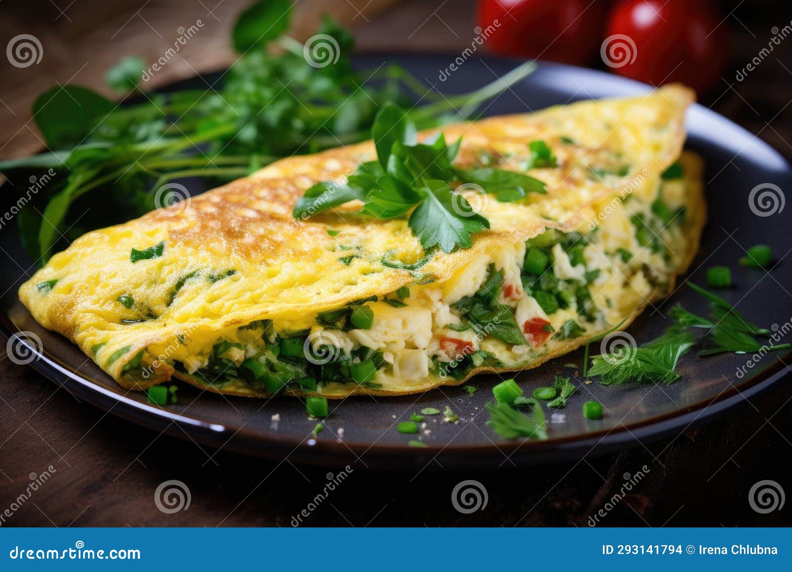 Healthy Breakfast Food, Stuffed Egg Omelette with Vegetable Stock