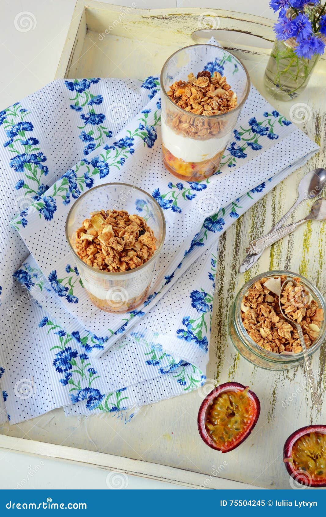 Healthy Breakfast. Granola with Greek Style Yogurt and Passion Fruit
