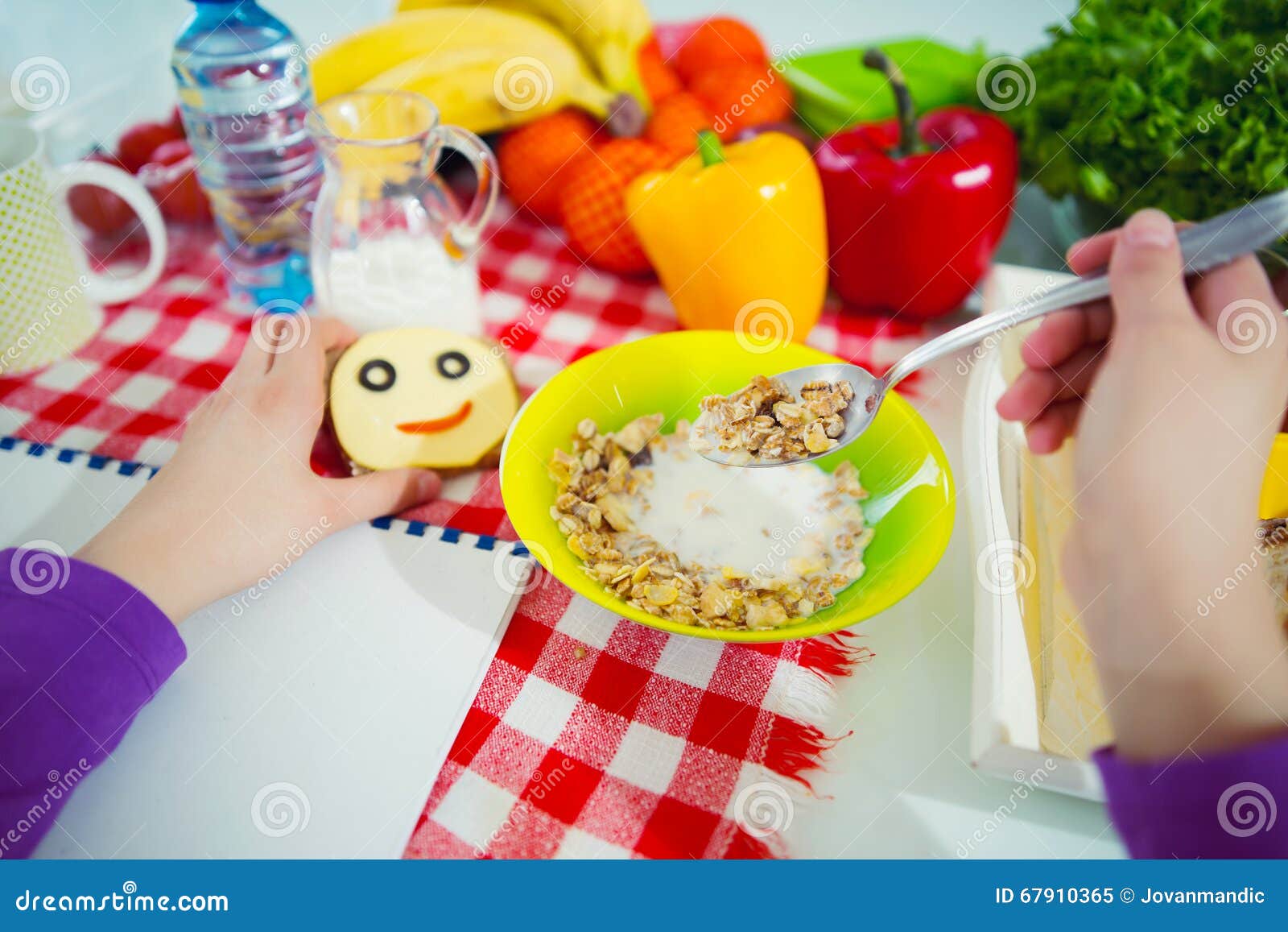 Healthy breakfast for kids stock image. Image of plastic - 67910365