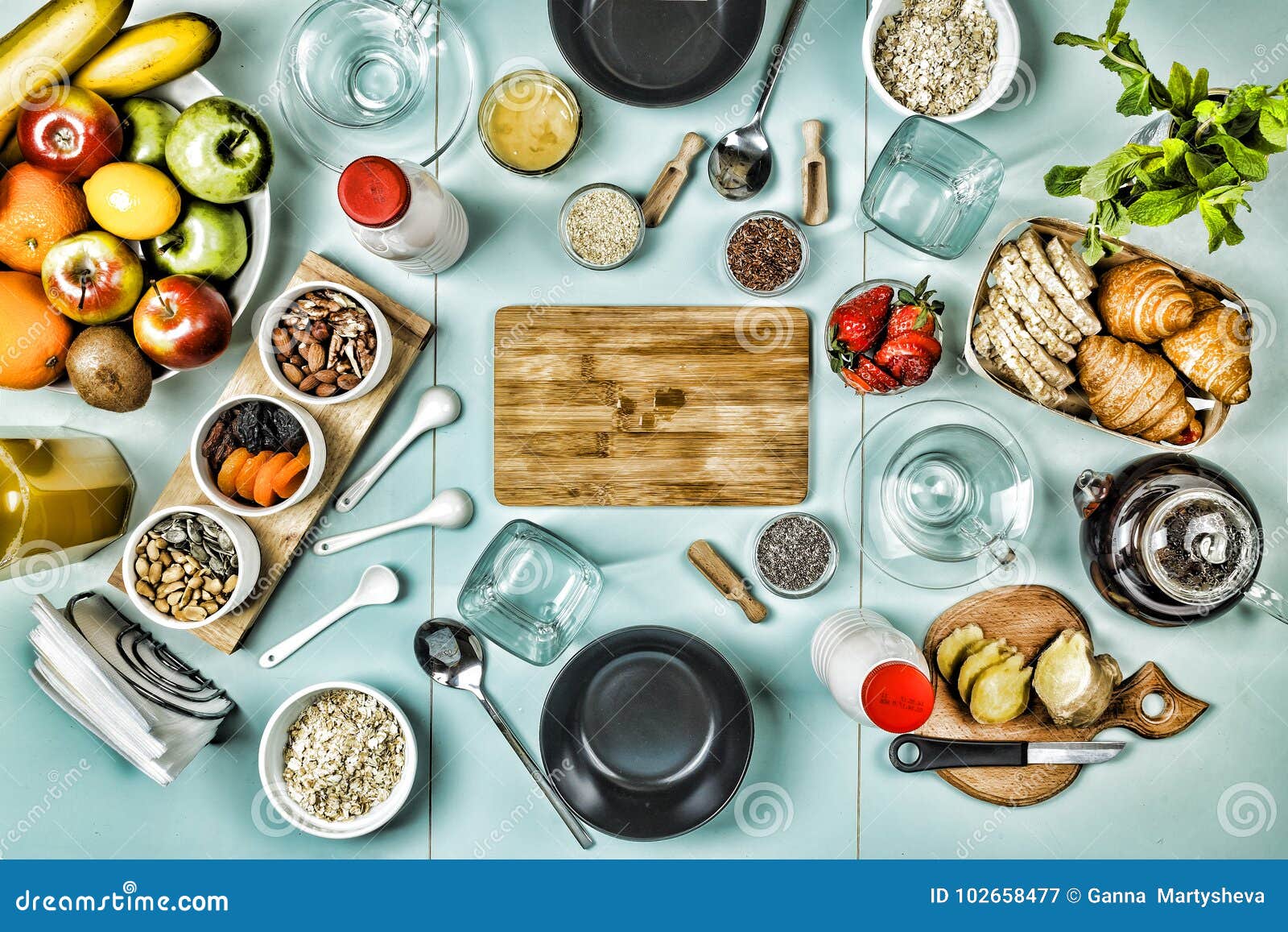 Healthy Breakfast on the Kitchen Table Stock Image Image of health