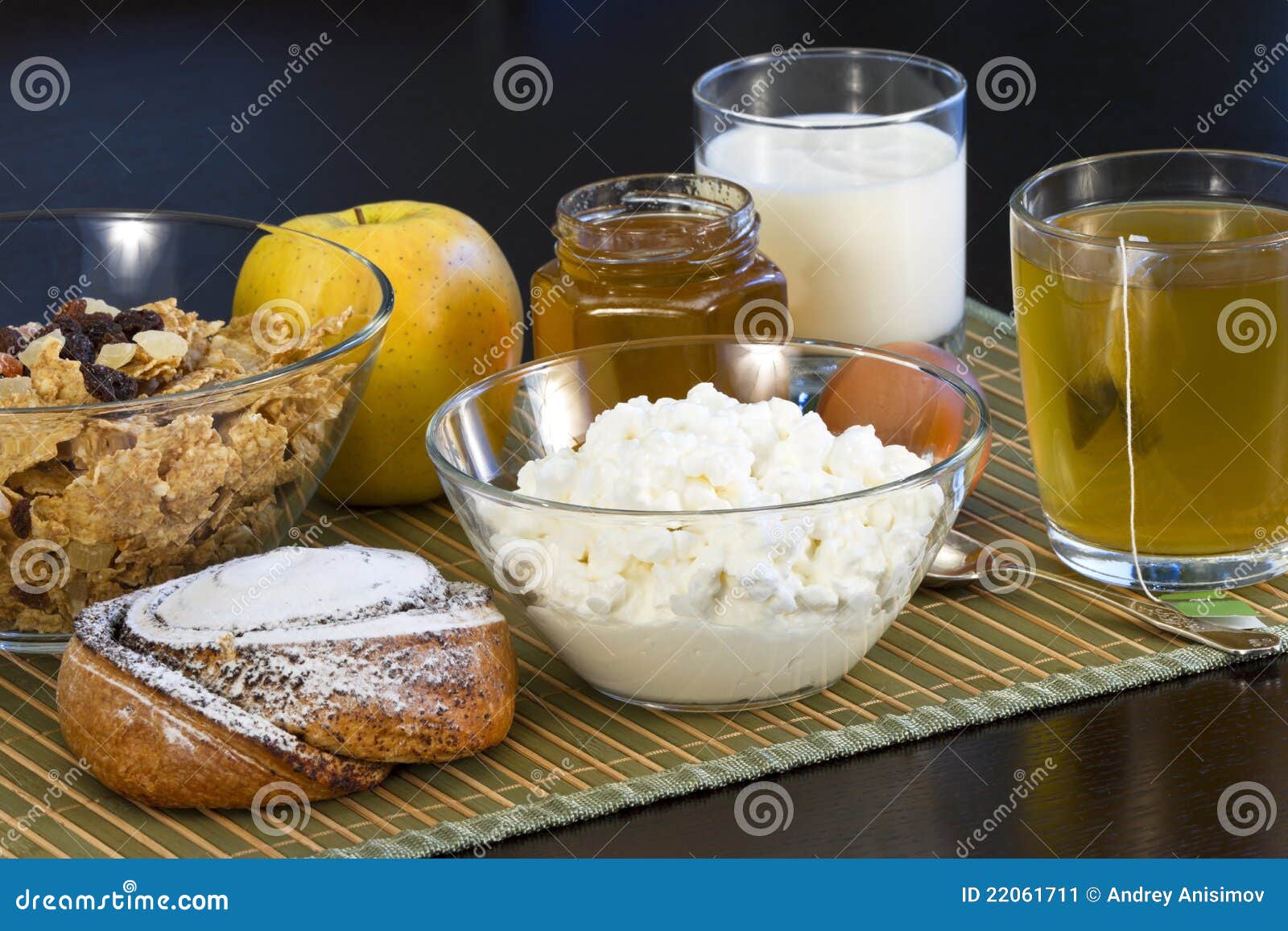 Healthy Breakfast with Muesli and Green Tea. Stock Image Image of
