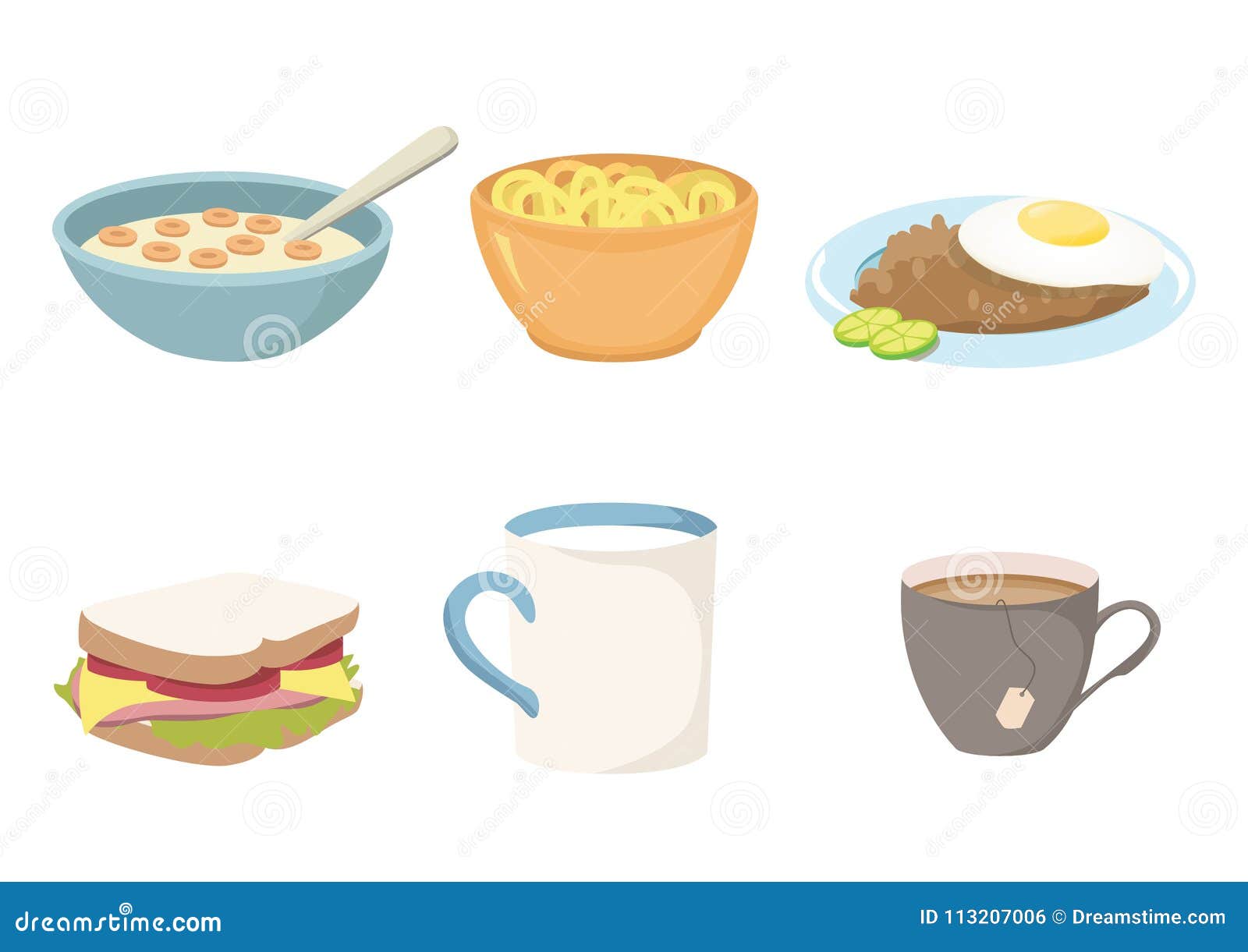 Healthy Breakfast Vector Set Stock Vector - Illustration of noodle