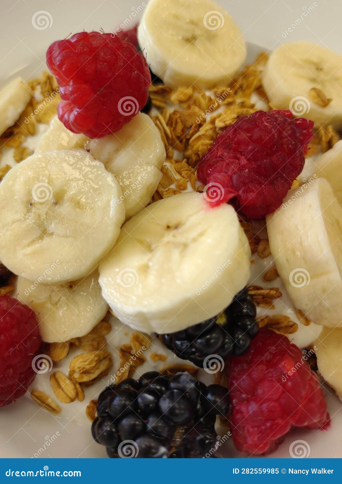 A Healthy Breakfast of Yogurt Granola and Fruits Stock Image - Image of