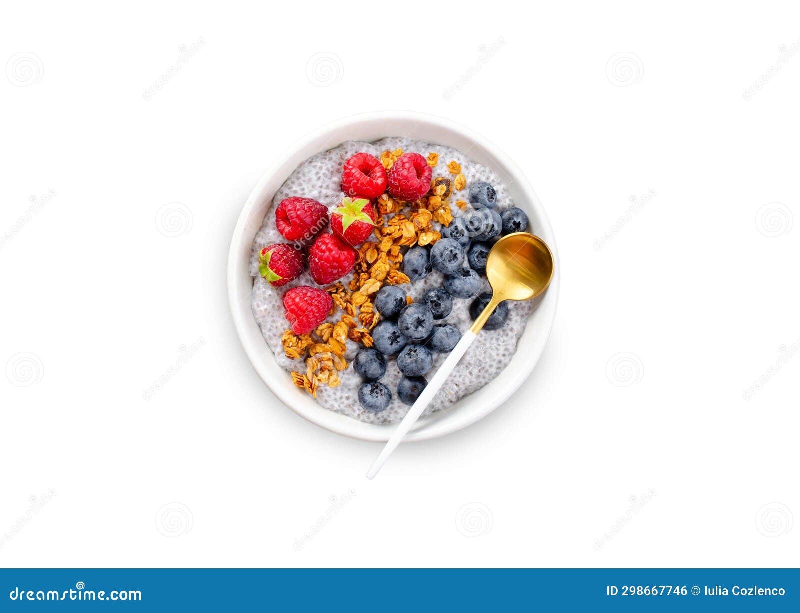 Healthy Chia Pudding Bowl with Granola and Berries on White Background Stock Photo Image of
