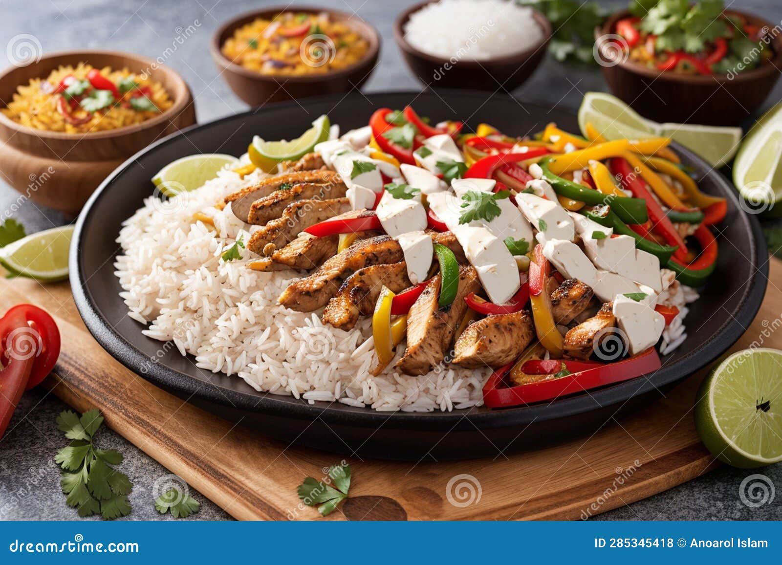 Healthy Chicken Fajitas with Rice Stock Illustration Illustration of