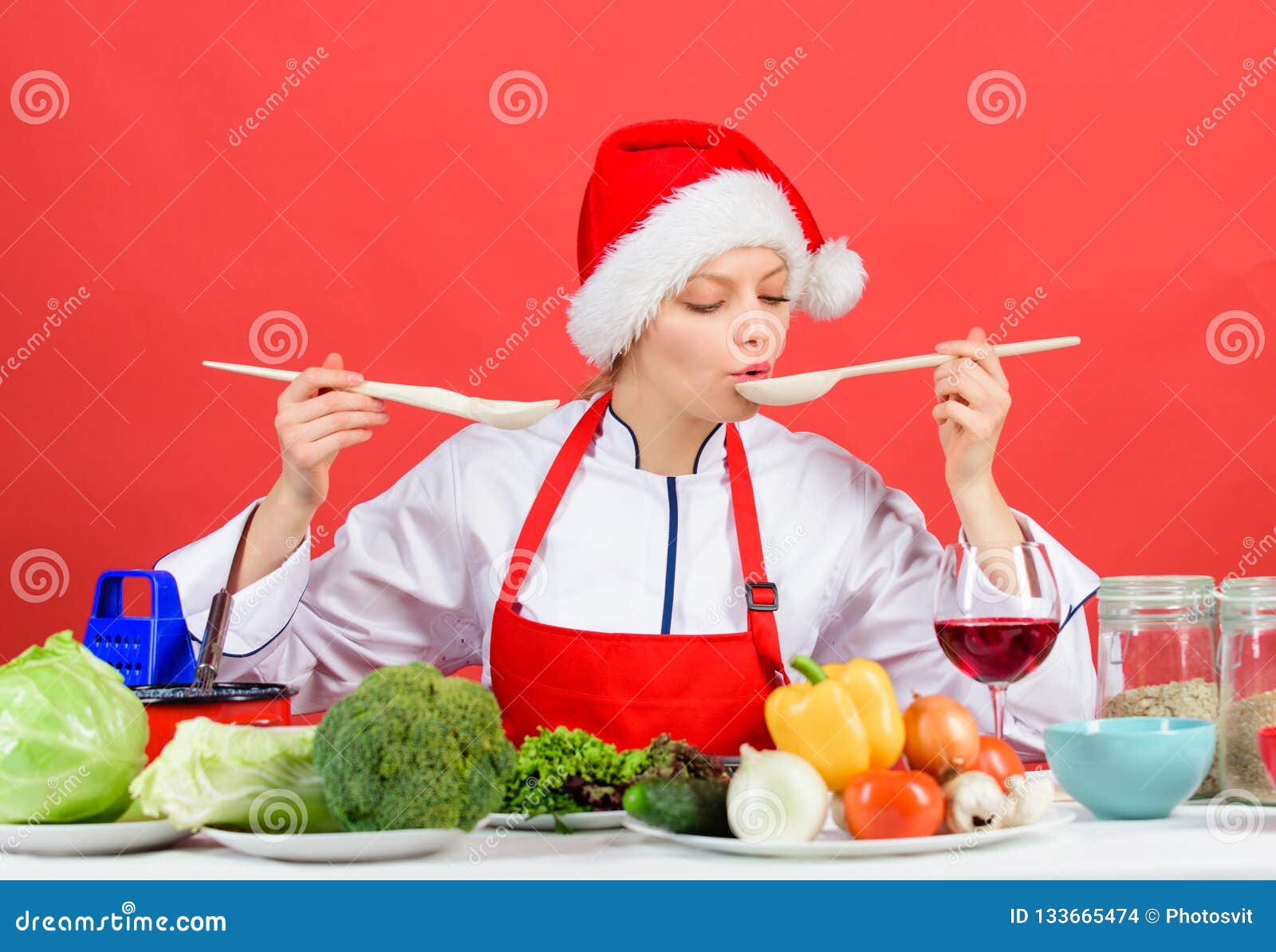 Healthy Christmas Holiday Recipes. Festive Menu Concept. Woman Chef ...