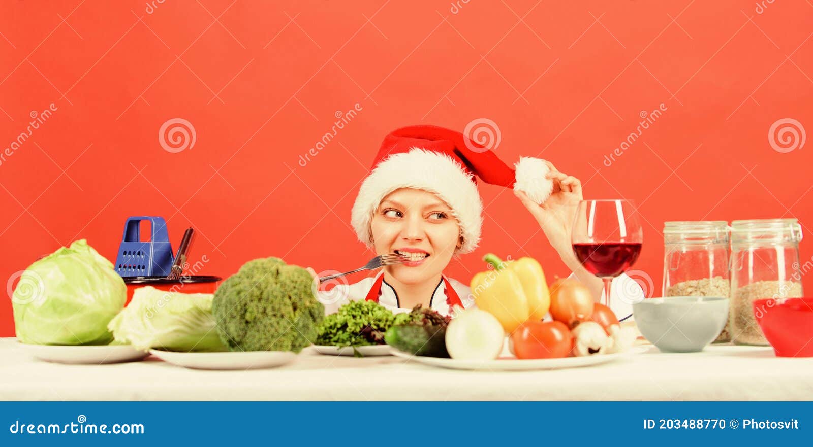 Healthy Christmas Holiday Recipes. Woman Chef or Housewife Cooking ...