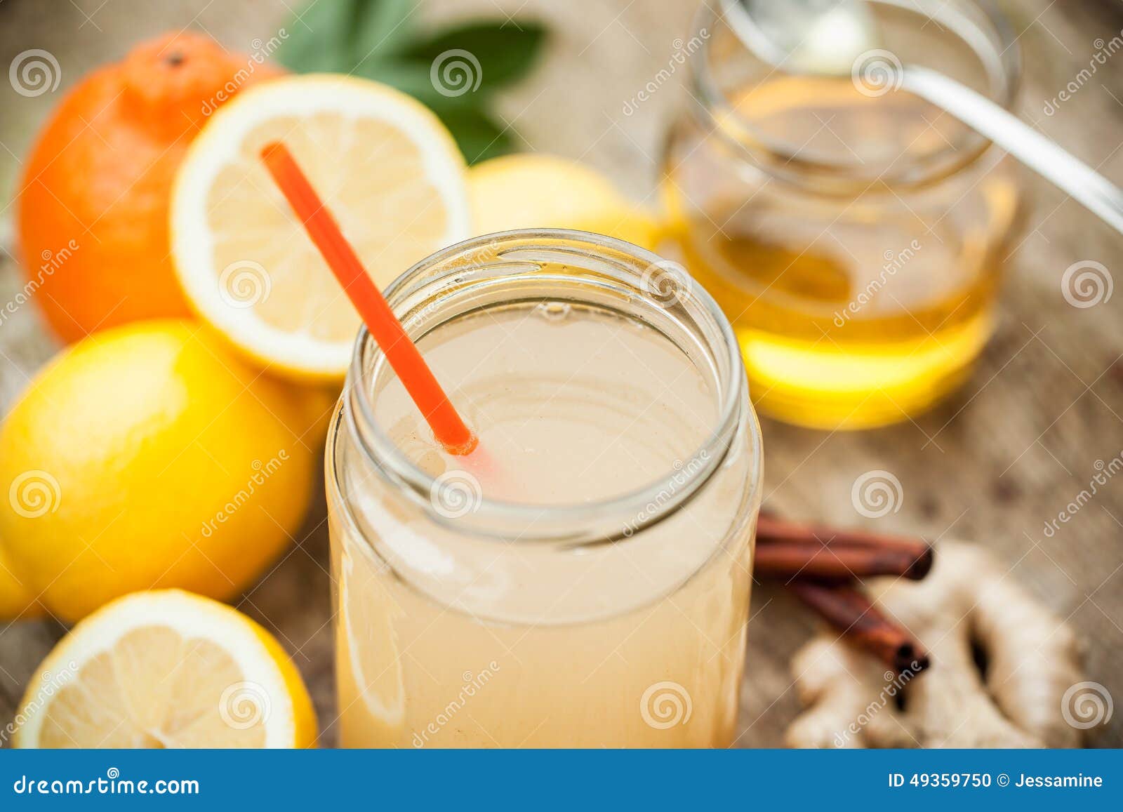 healthy drink made of lemon, cinammon, ginger and honey