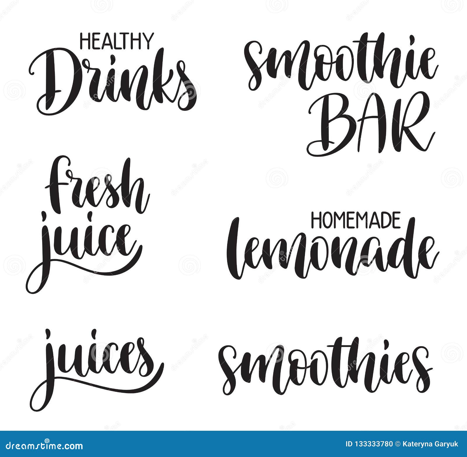 Healthy Drinks Lettering Set Stock Vector - Illustration of detox ...