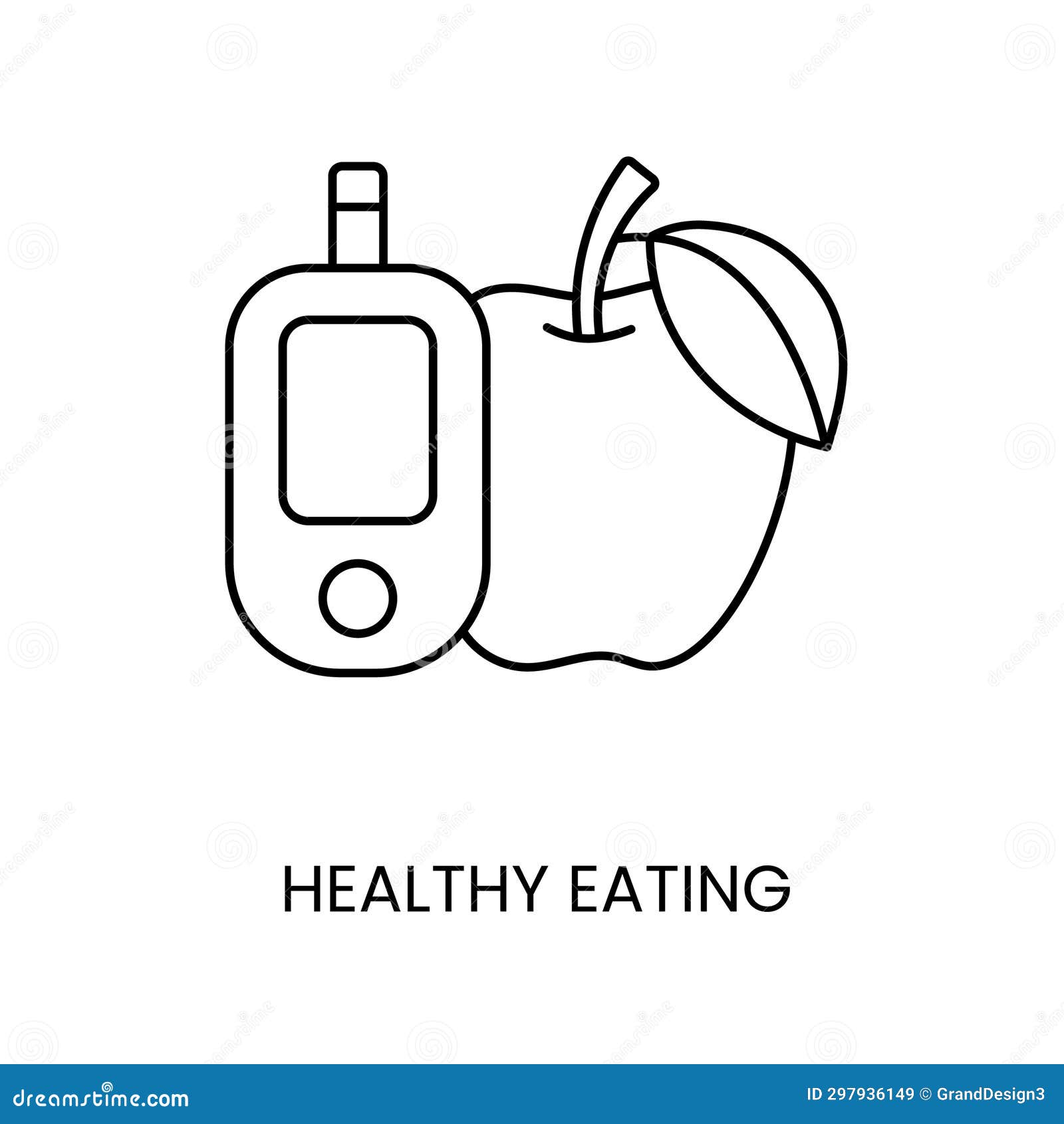 Healthy Eating, Apple and Line Icon Vector for Diabetes
