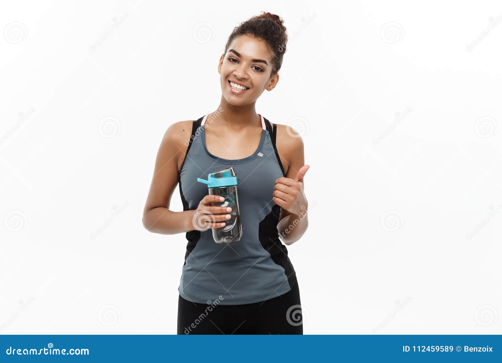 Healthy and Fitness Concept - Beautiful African American Girl in