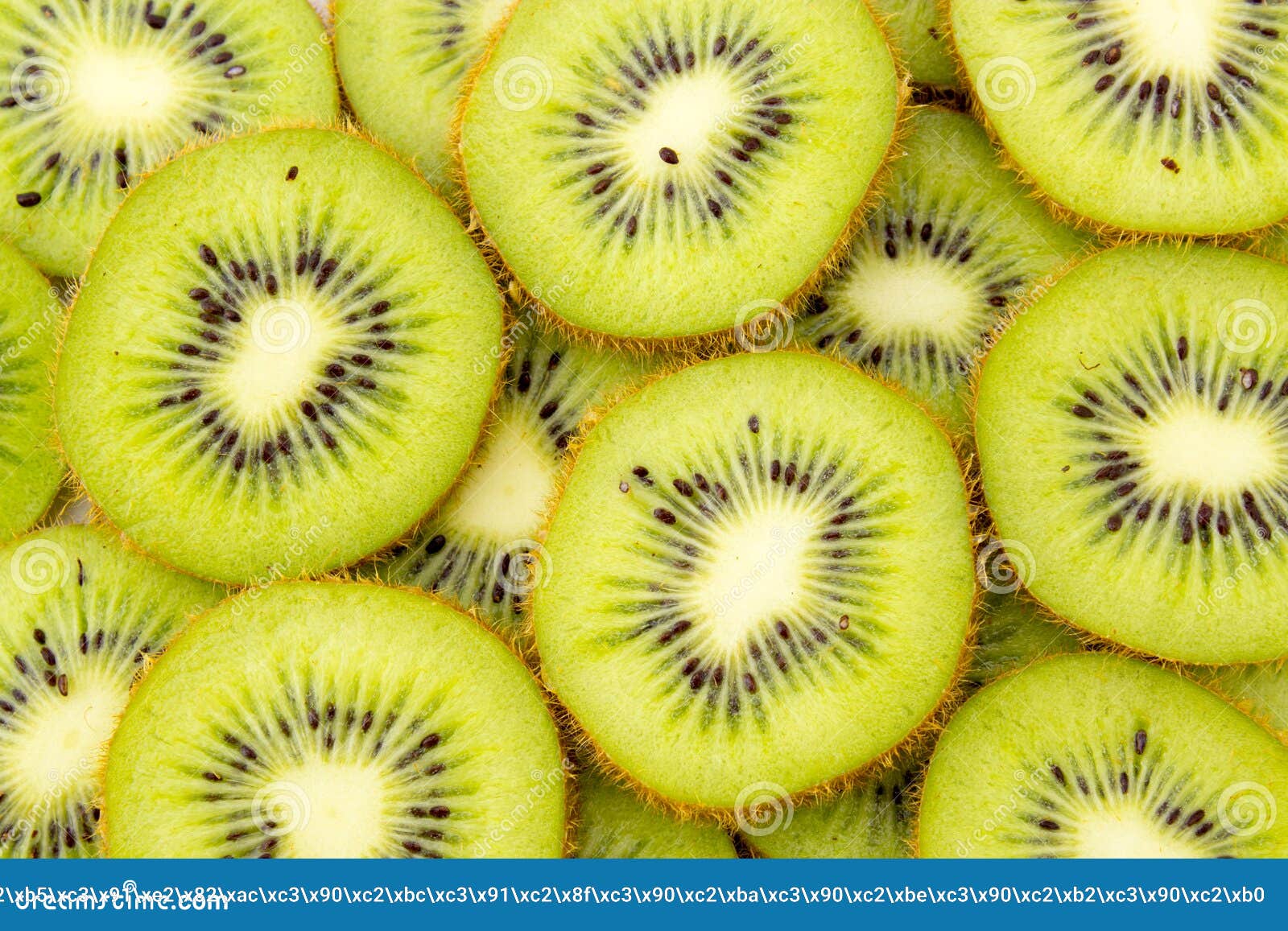 Healthy food background with beautiful green kiwi. Many slices of kiwi fruit