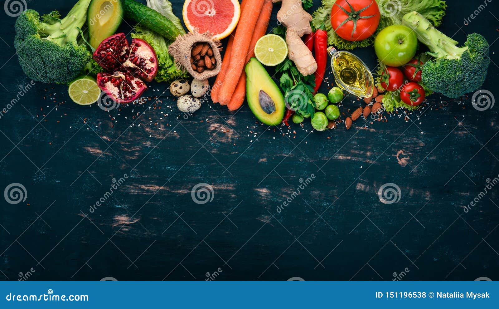 Healthy Food Background. Concept of Healthy Food, Fresh Vegetables, Nuts  and Fruits. on a Wooden Background Stock Photo - Image of concept, harvest:  151196538