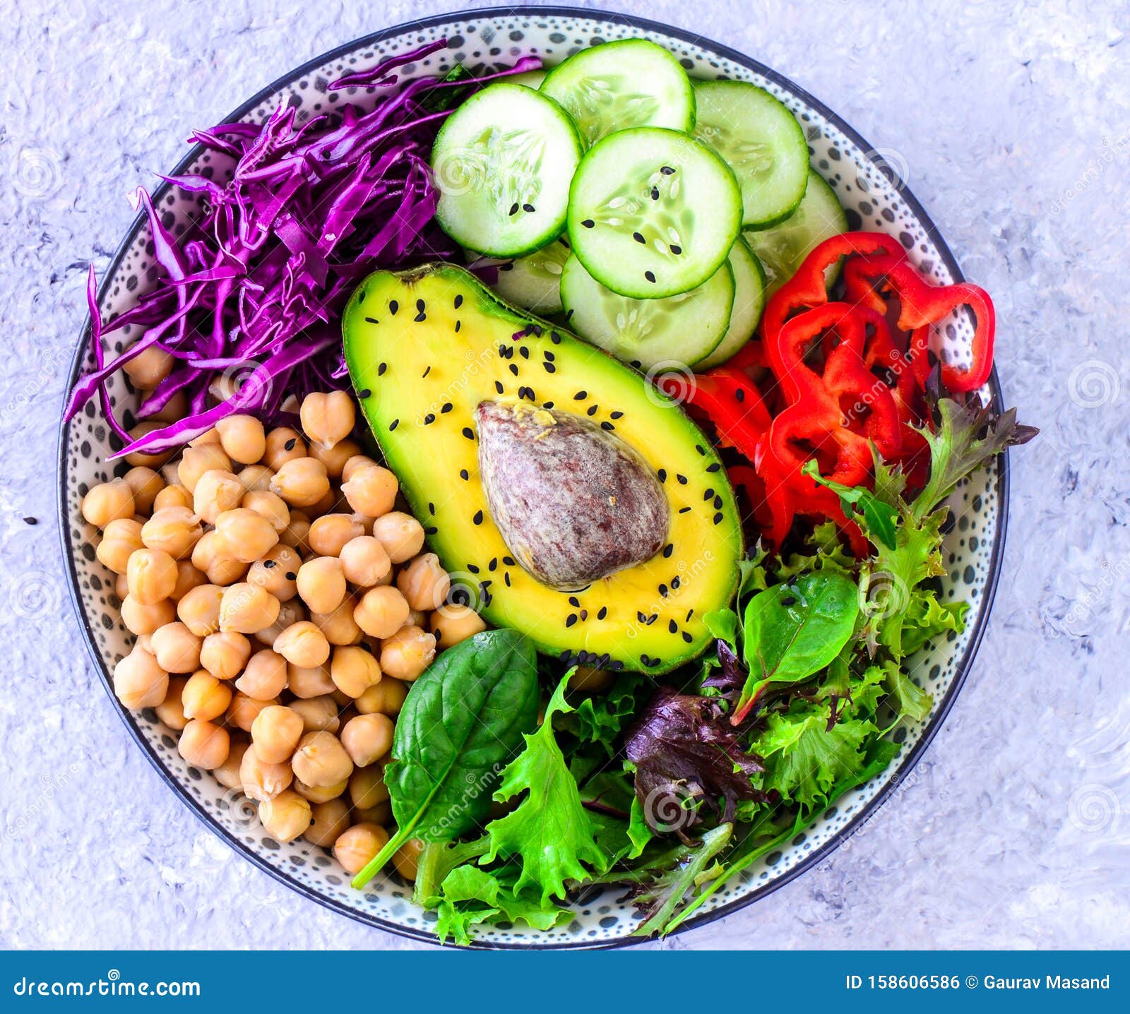 healthy food buddha bowl salad with chickpeas and avocado