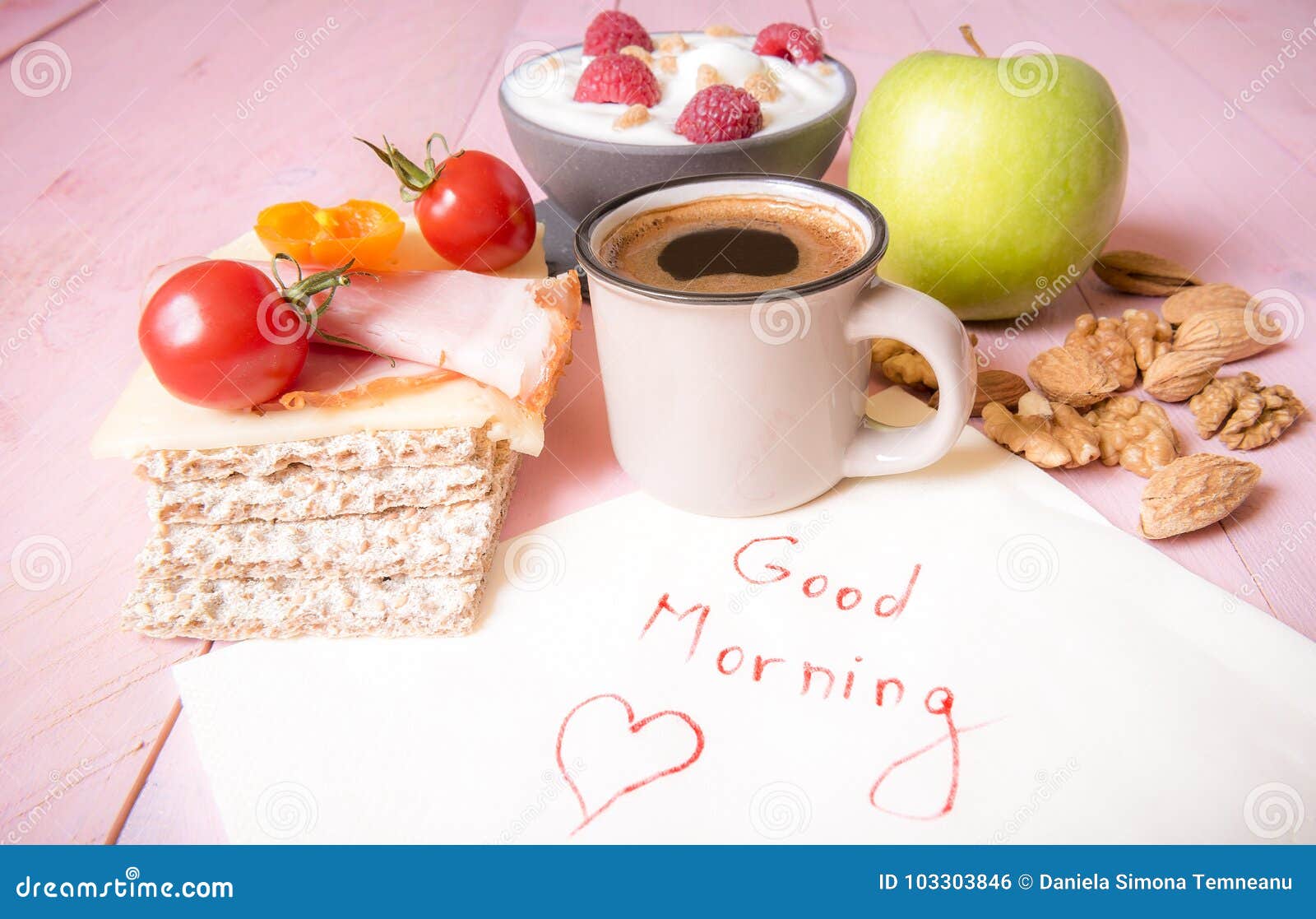 Healthy Food and Good Morning Message Stock Photo - Image of nuts ...