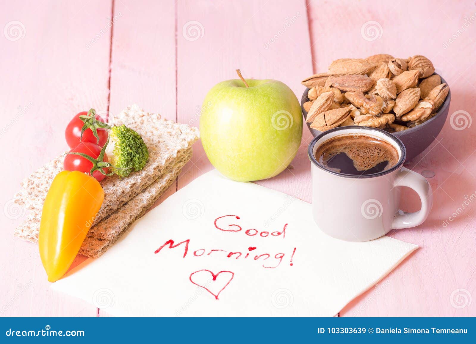Healthy Food and Good Morning Text Stock Image - Image of happy ...