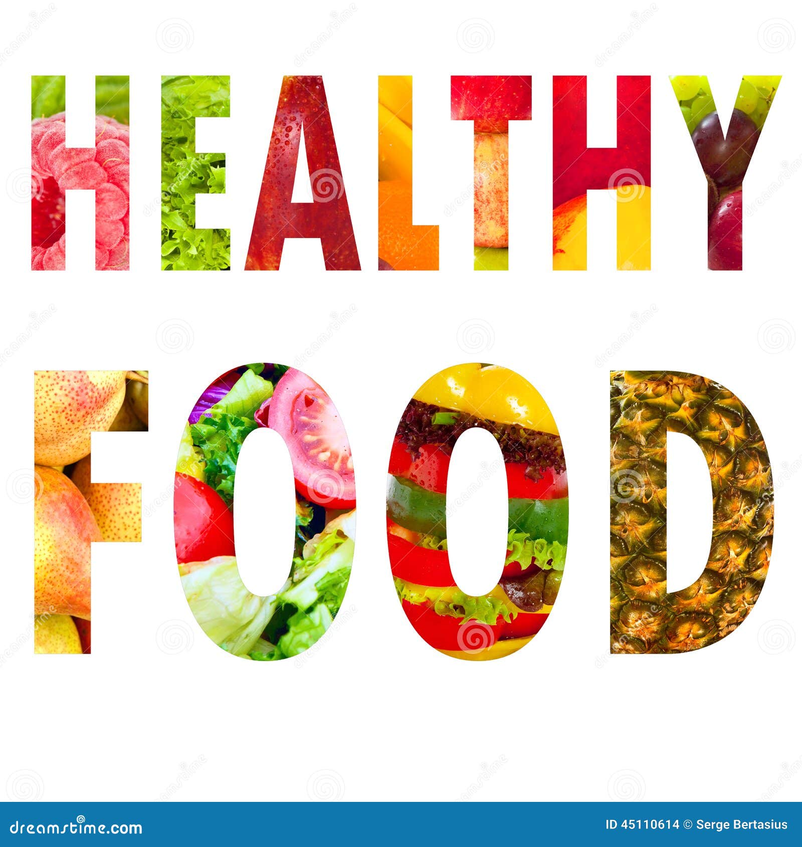 Healthy Food Word Text In Capital Letters On White Stock ...