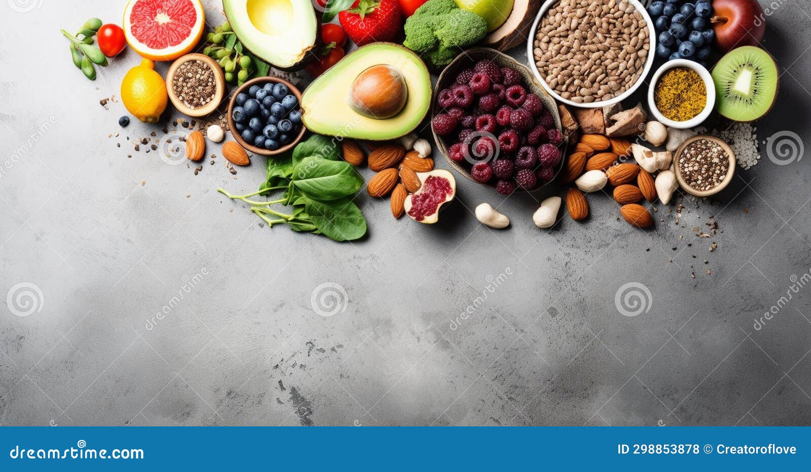 Healthy Foods on a Light Gray Concrete Wall Stock Illustration
