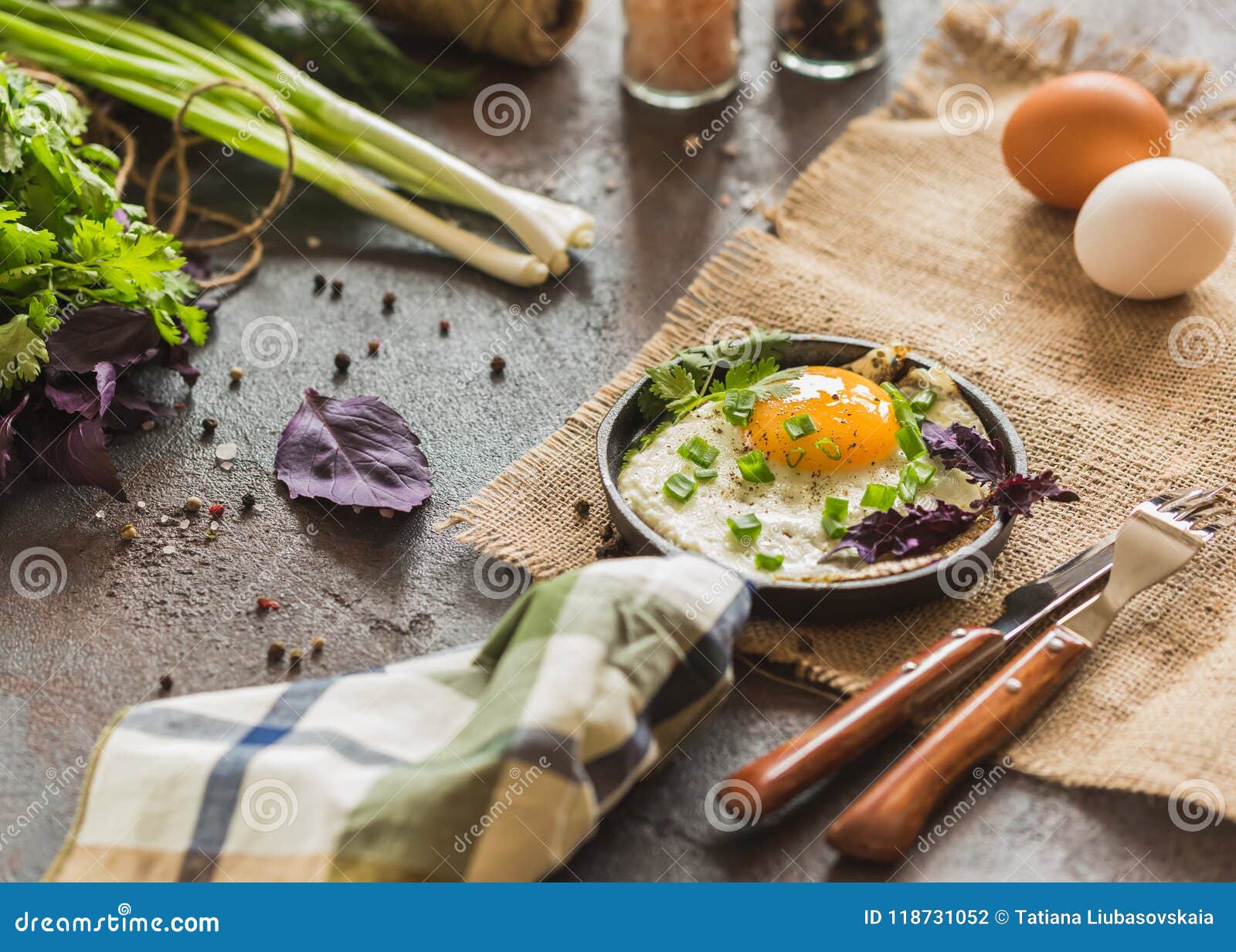 Healthy Fresh Breakfast with Eggs and Herbal Stock Photo Image of