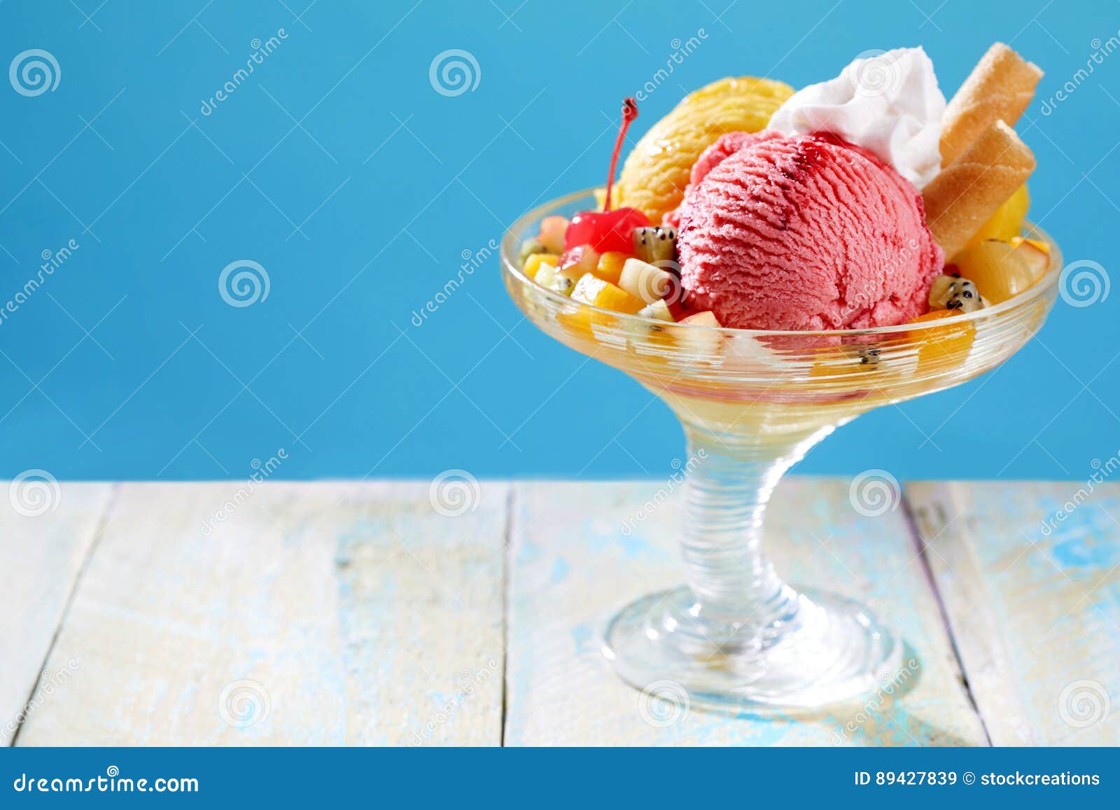 Healthy Fresh Fruit Salad With Creamy Ice Cream Stock Image Image Of Salad Cyan 4279