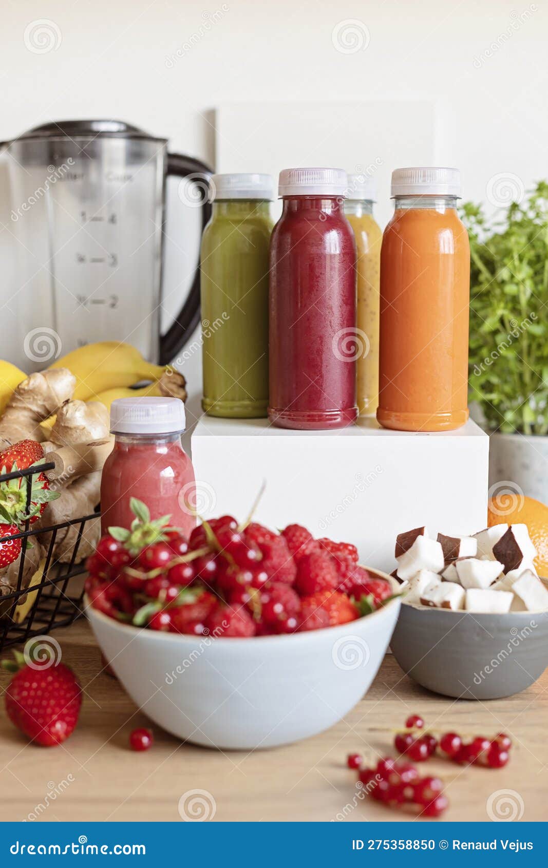 Healthy Fresh Fruit and Vegetable Smoothies with Assorted Ingredients