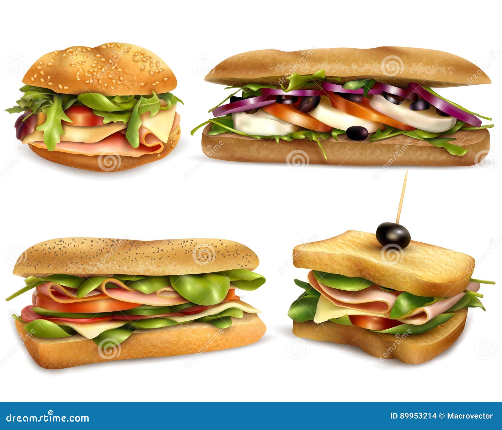 healthy fresh ingredient sandwiches realistic set