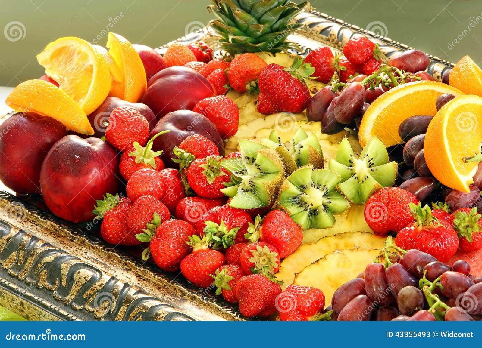 Healthy Fruit Breakfast with Strawberry Grape Pineapple and Kiwi Stock