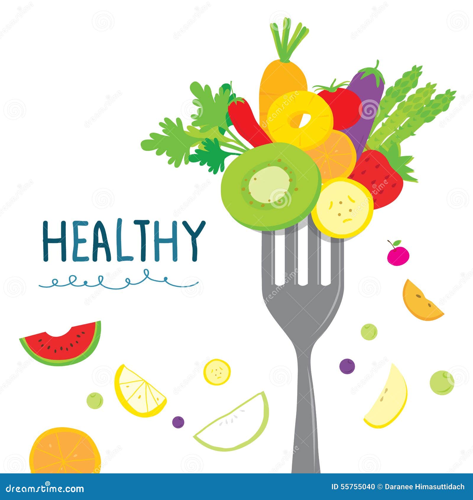 Healthy Fruit Vegetable Diet Eat Useful Vitamin Cartoon Vector Stock