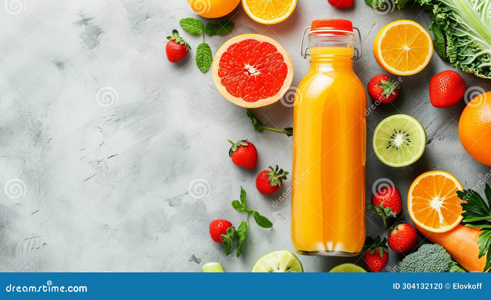 Healthy Fruit and Vegetable Juice Nutrition Drink. Lots of Copyspace