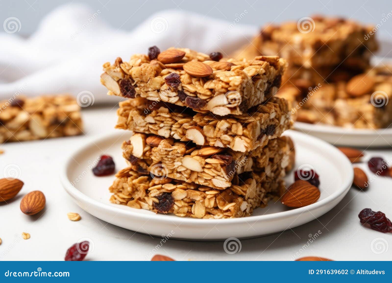 Healthy Granola Bars Stacked on a White Plate Stock Photo Image of