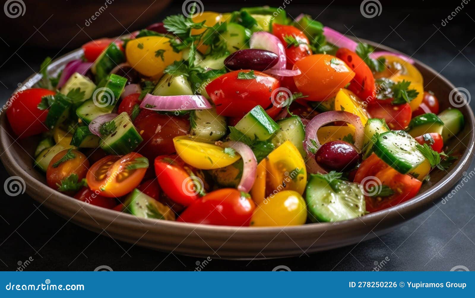 Healthy Greek Salad with Fresh Mozzarella Slice Generated by AI Stock