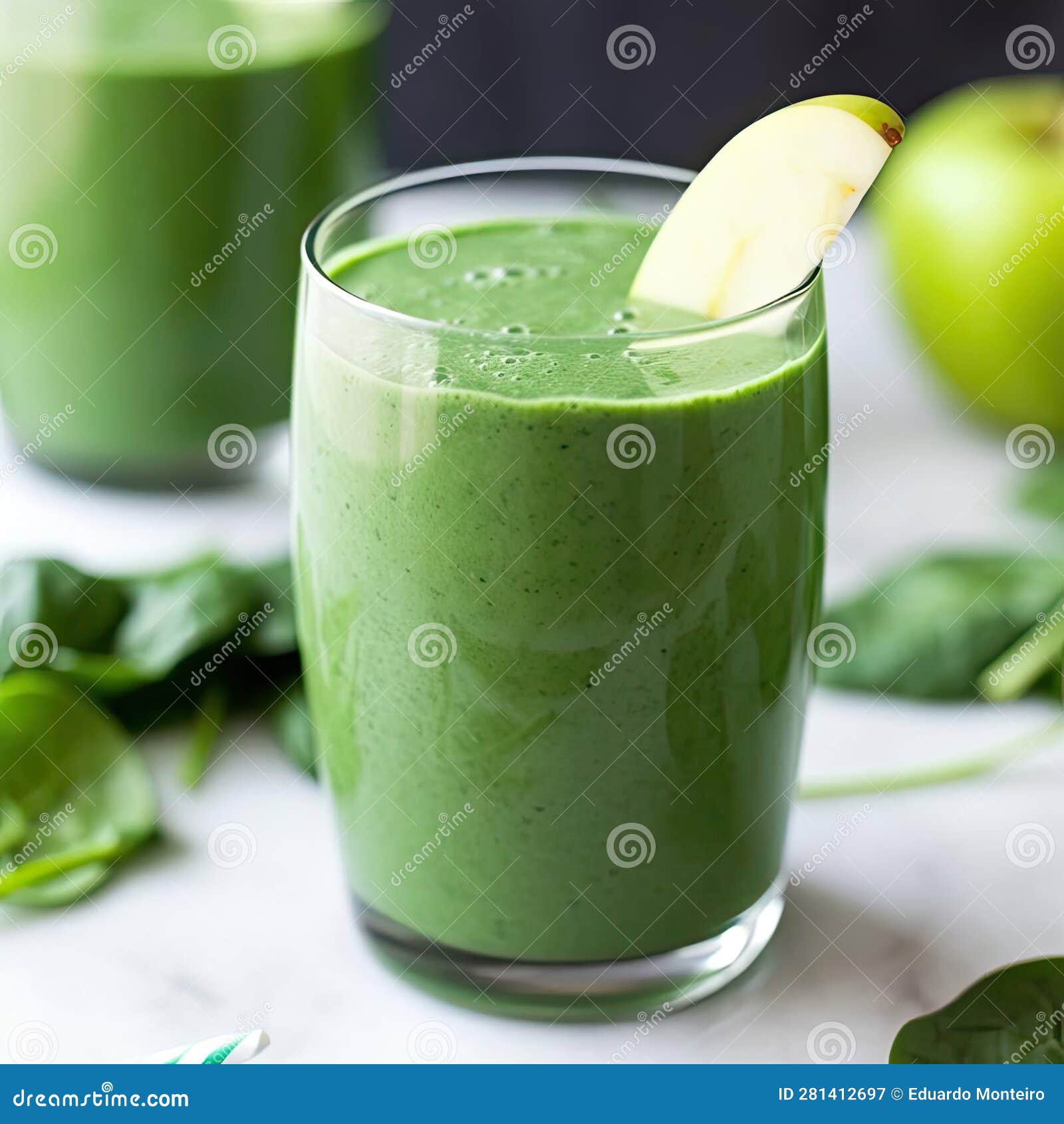 Healthy Green Smoothie with Apple and Spinach, Selective Focus Stock
