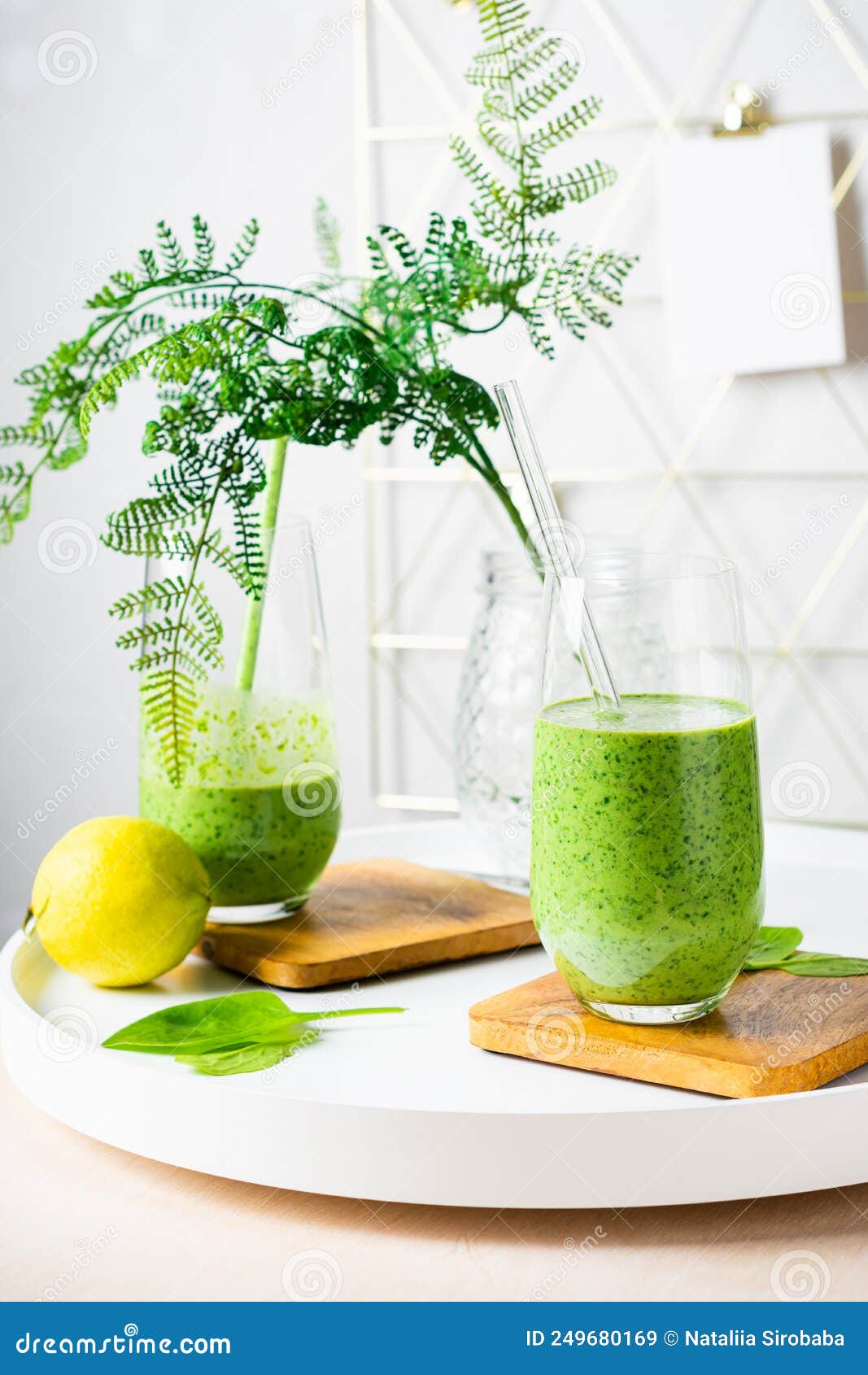 Healthy Green Smoothie, Spinach, Lemon Stock Image - Image of fresh