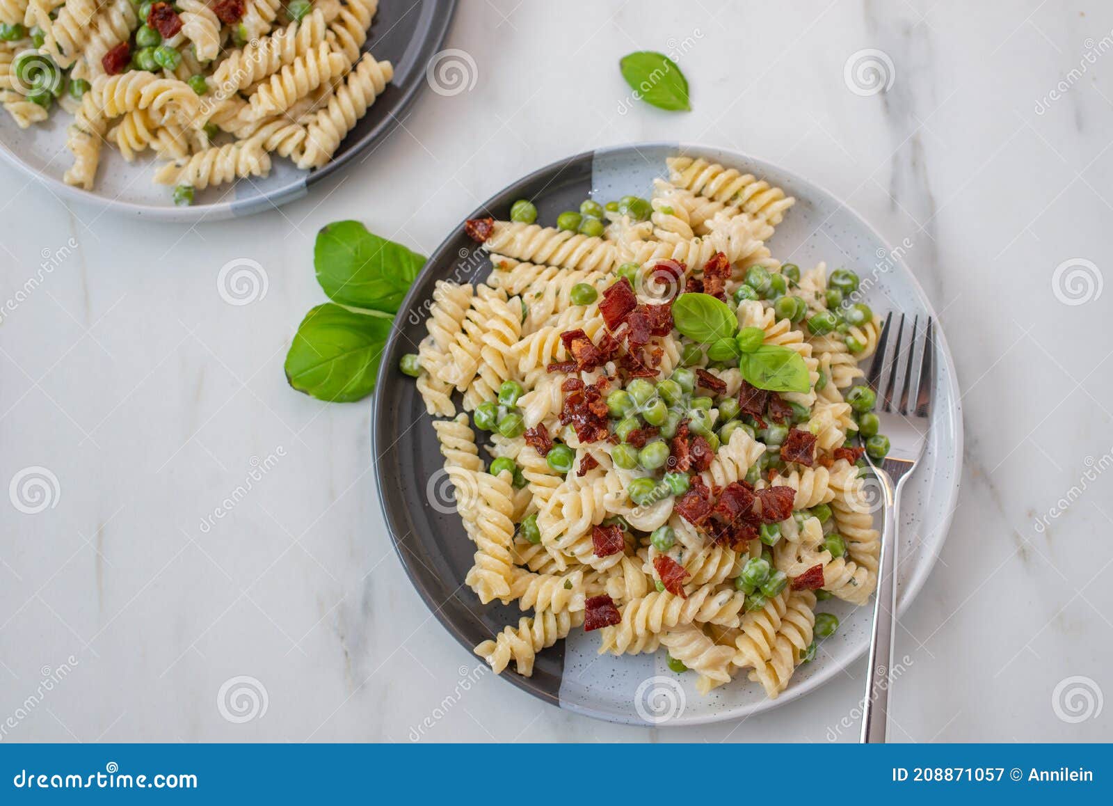 Healthy Home Made Ricotta Pasta with Bacon and Peas Stock Image Image