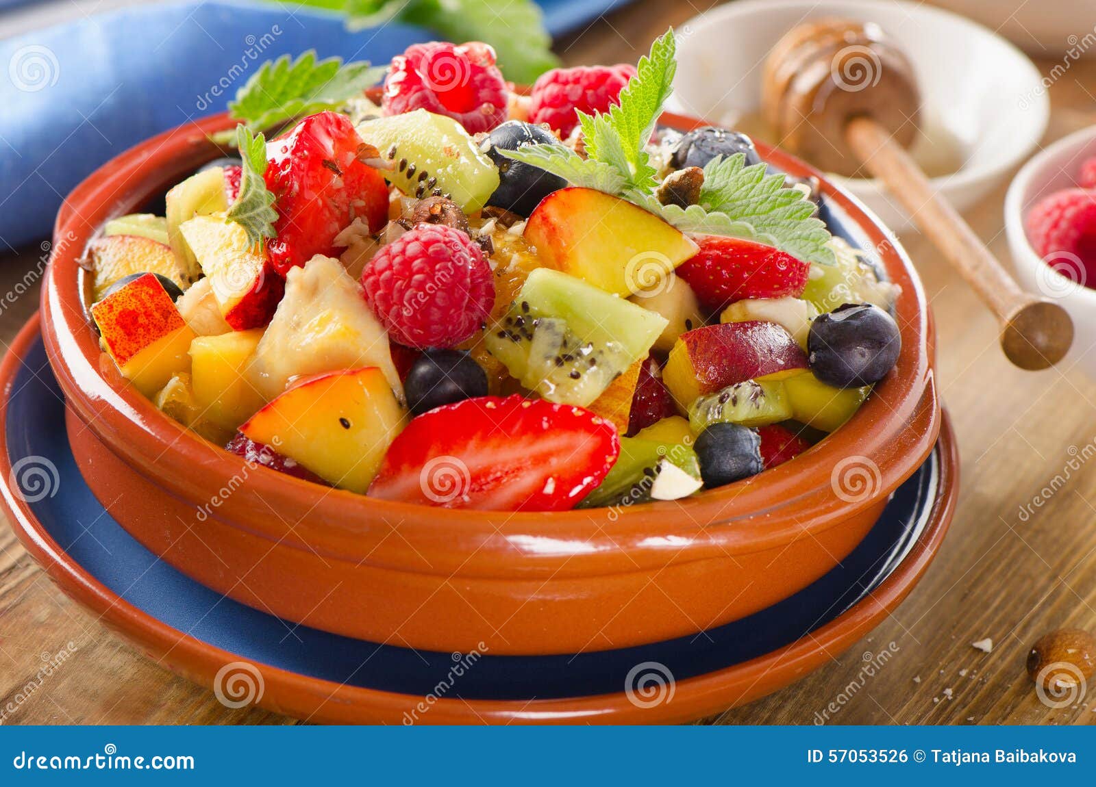 Healthy Homemade Fruit Salad with Honey. Stock Photo Image of