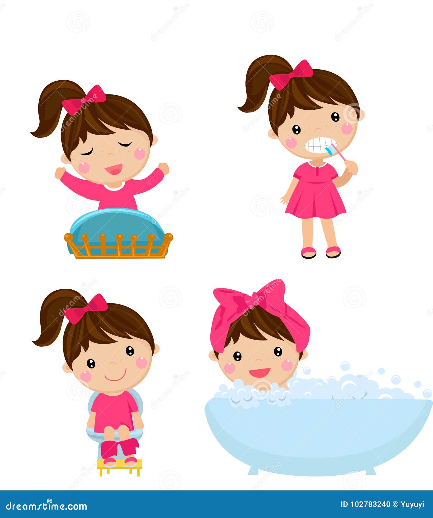 Healthy Hygiene for Girl Cartoon Stock Vector - Illustration of bathroom,  girl: 102783240