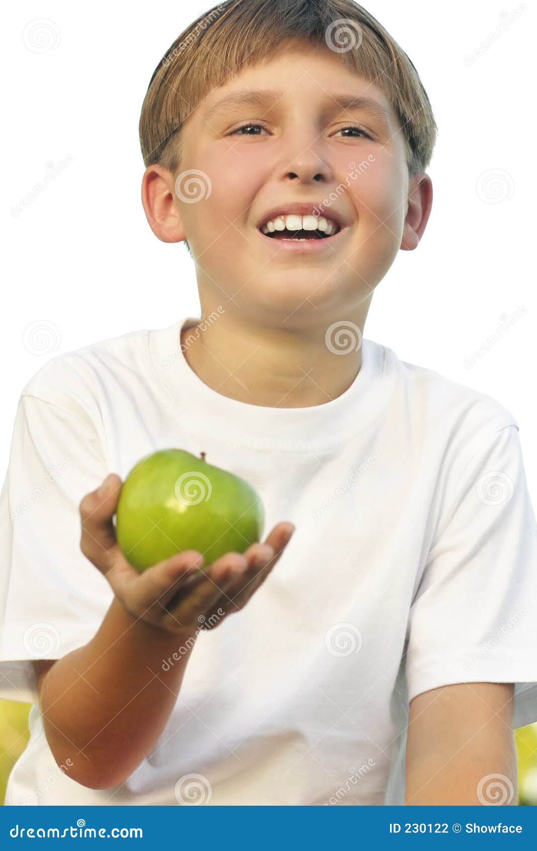 healthy lifestyle boy with apple in his palm