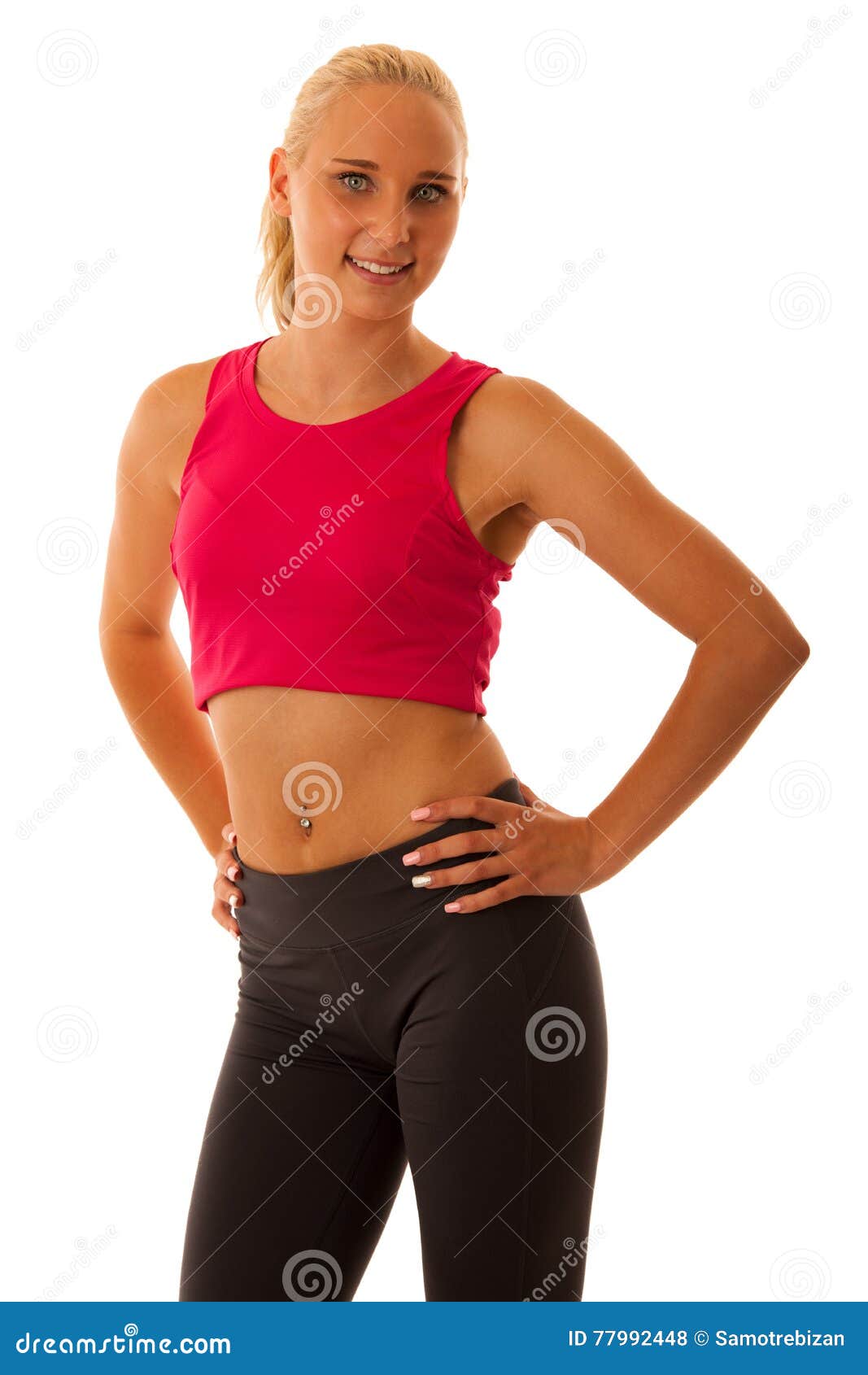 Healthy Lifestyle - Fit Blnde Woman Pose Over White Stock Photo - Image ...