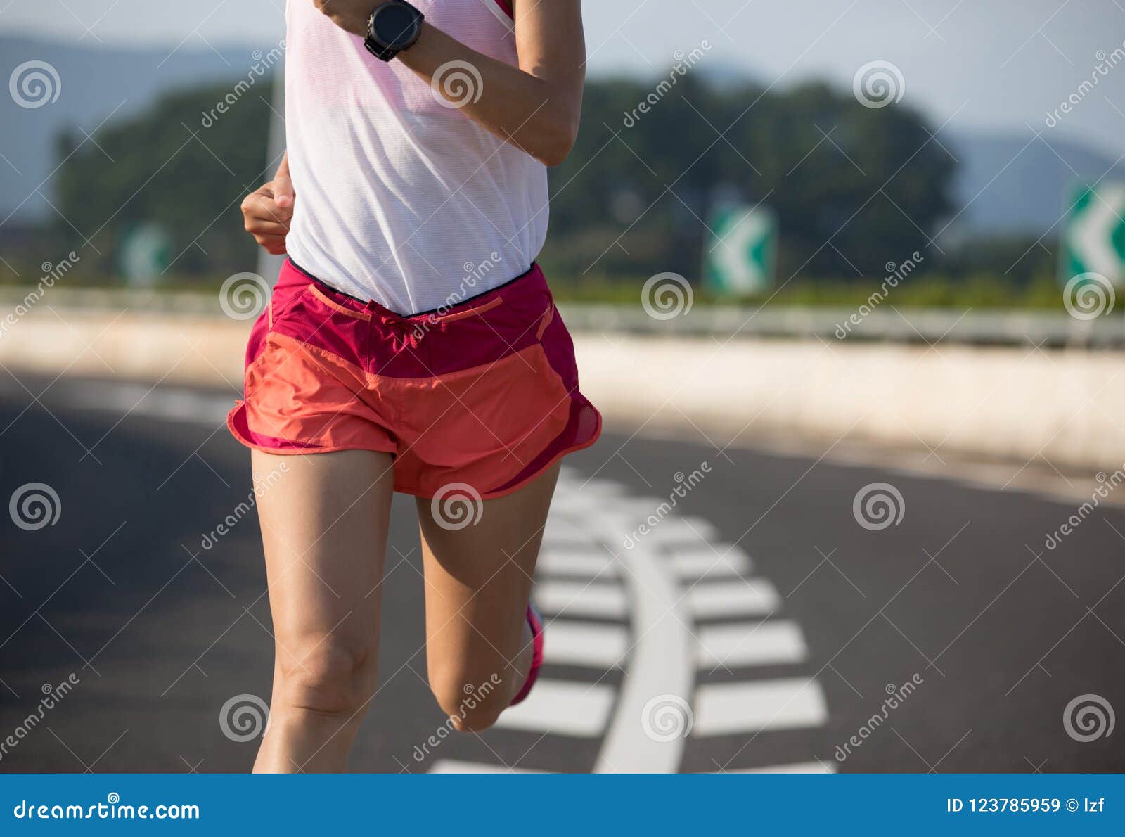 Fitness Woman Running on Highway Road Stock Image - Image of active ...