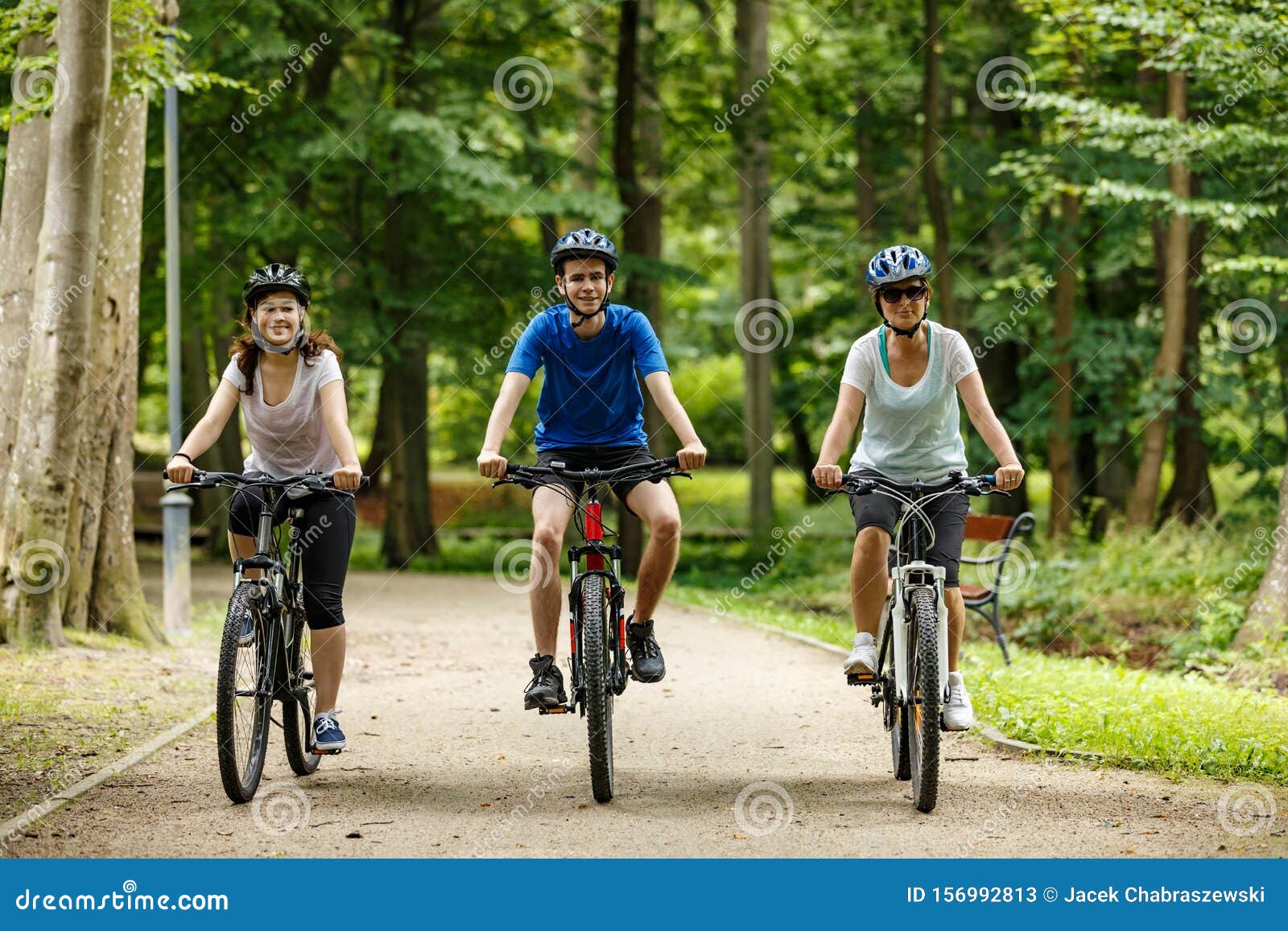 Healthy Lifestyle Happy People Riding Bicycles In City Park Stock Image Image Of Bikers