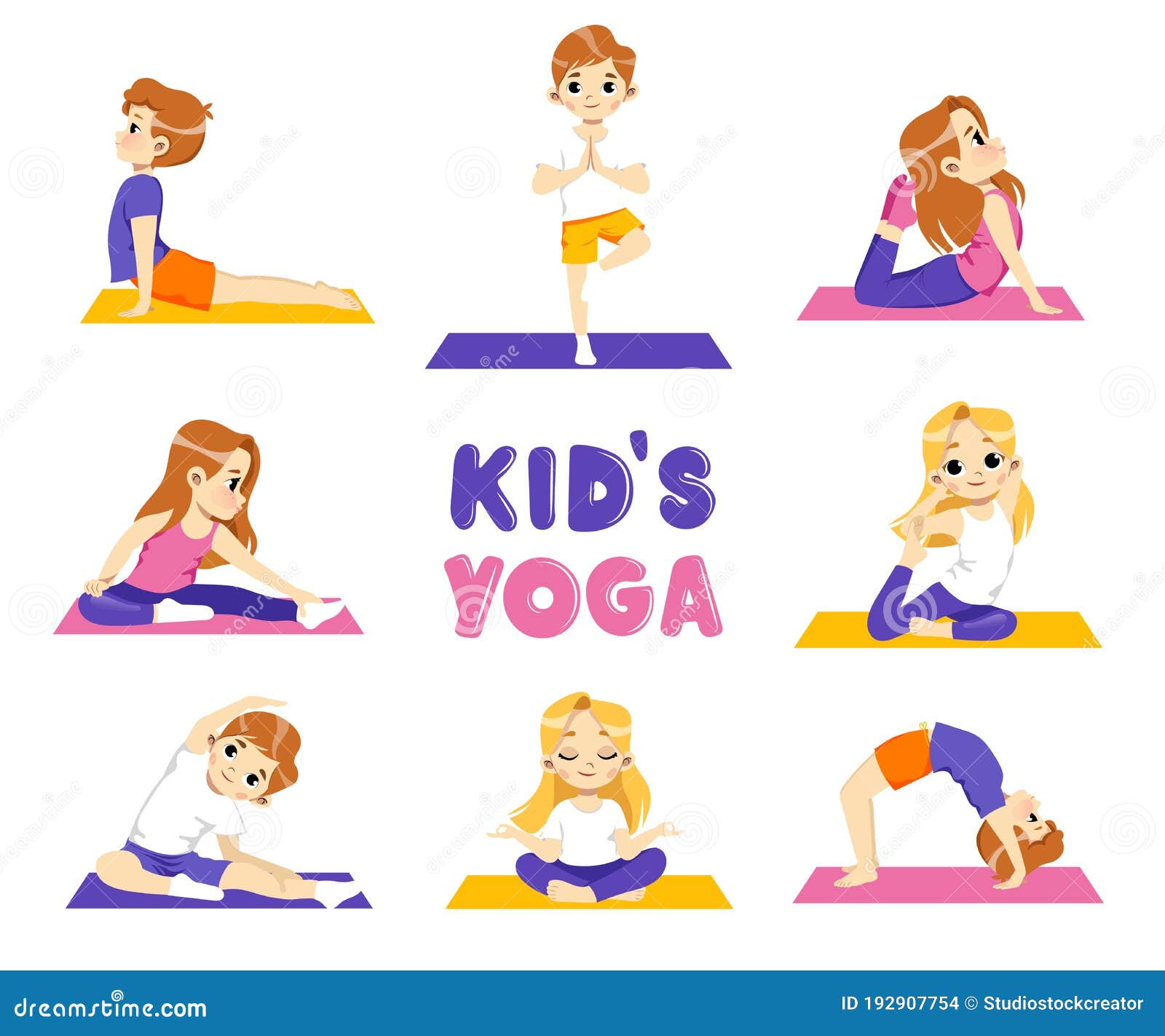 Healthy Lifestyle Illustration with Set of Kids Doing Yoga. Gymnastics ...