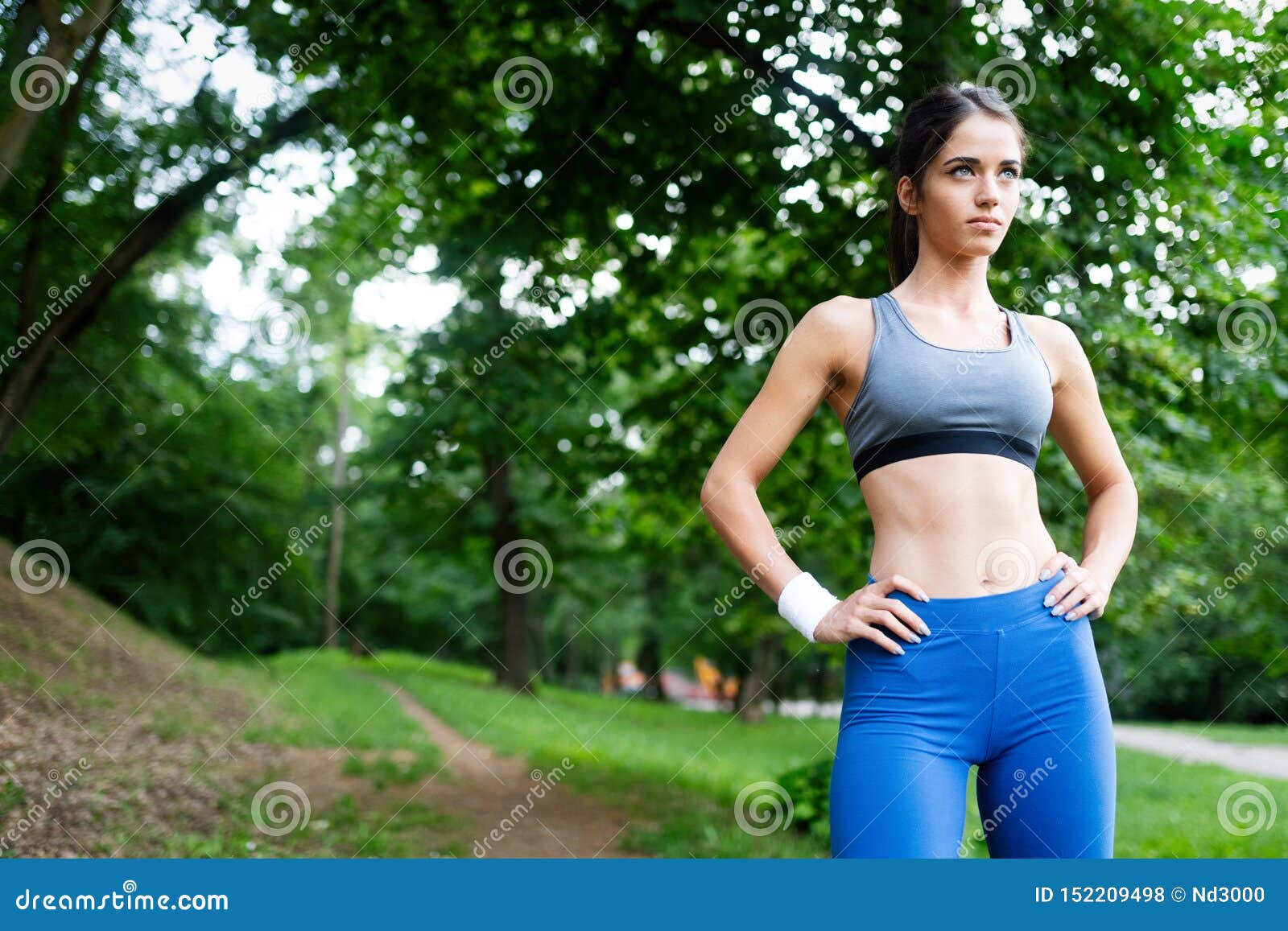 Healthy Lifestyle Image of Young Woman Exercising Outside Stock Photo ...