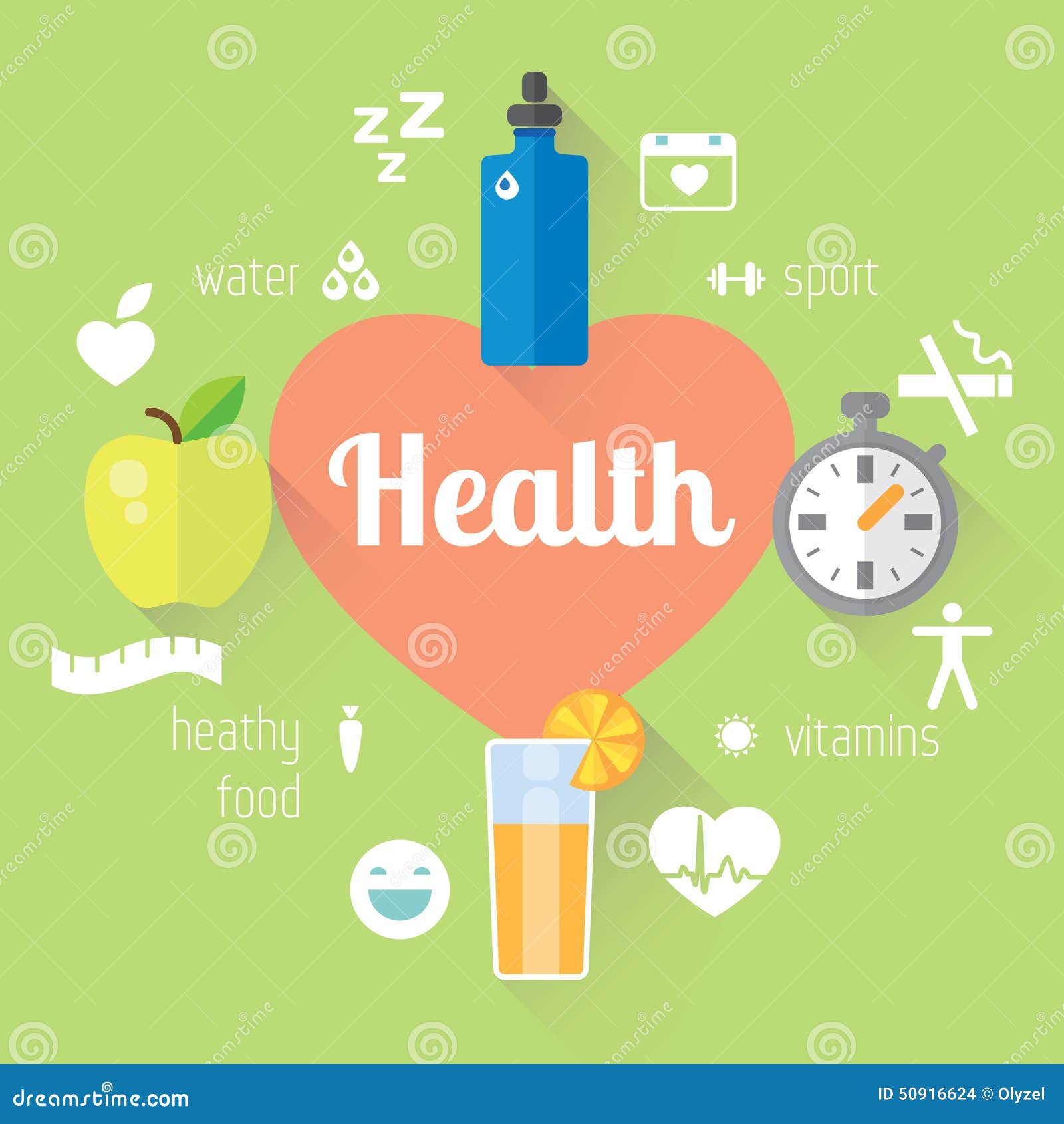 Healthy Lifestyle Llustration And Info Graphic Food Water Sport