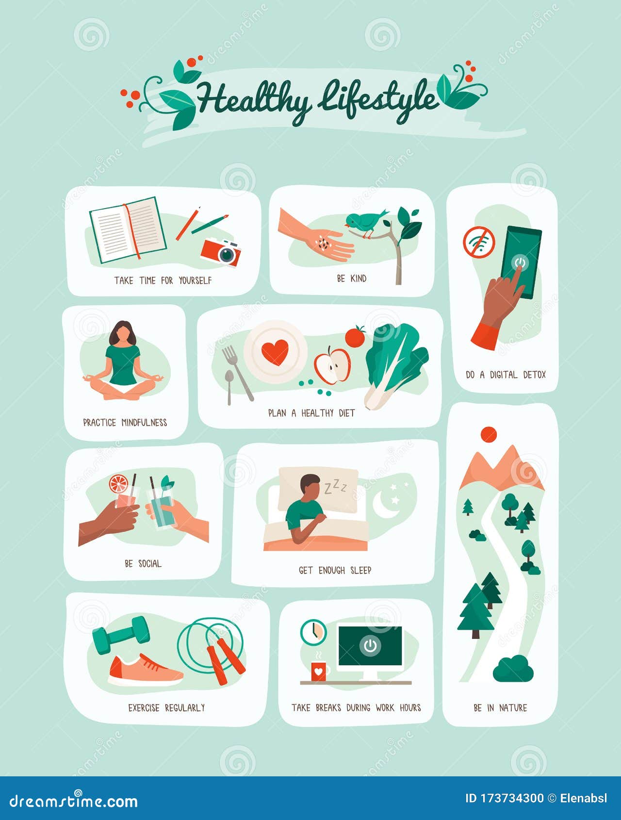 healthy lifestyle and self-care infographic