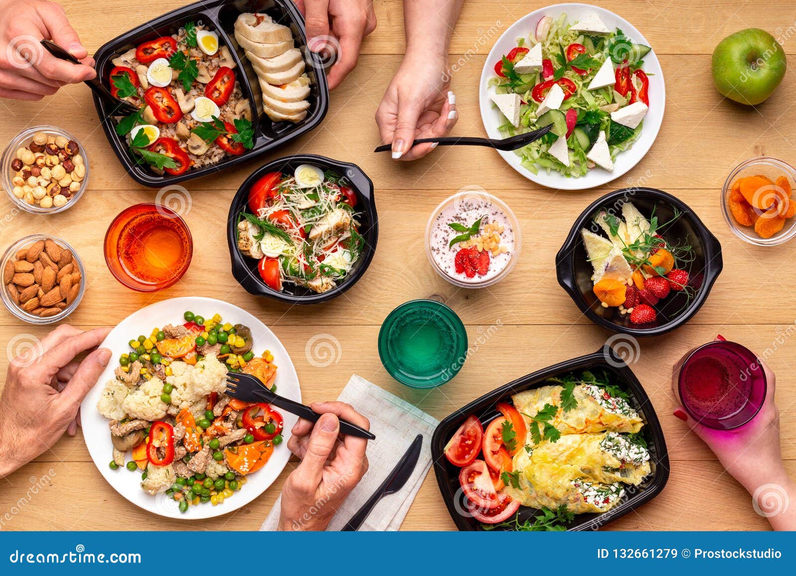 Healthy Lunch Time Concept, Top View Stock Image - Image of lunchbox